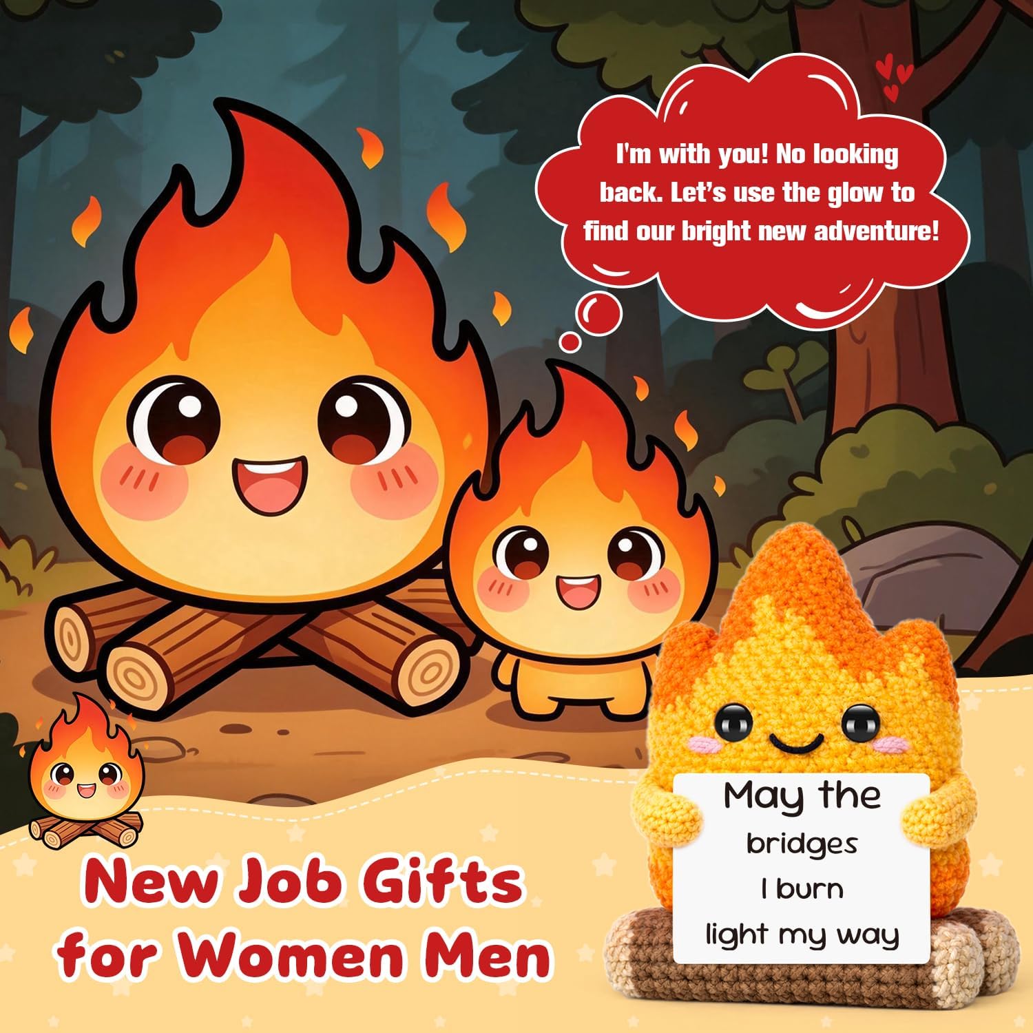 Graduation Gift for Her Him, Handmade Crochet Flame Fire, May The Bridges I Burn Light My Way, Motivational Mew Beginnings Moving Away Breakup Gifts for Friends Leaders, Positive Affirmation Decor image 5