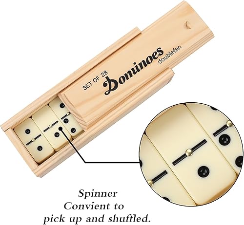 Miniatura 5 de Juego de dominó doble seis juego de dominó para adultos doble 6 azulejos de dominó profesionales con giratorio en caja de madera juego de 28 piezas