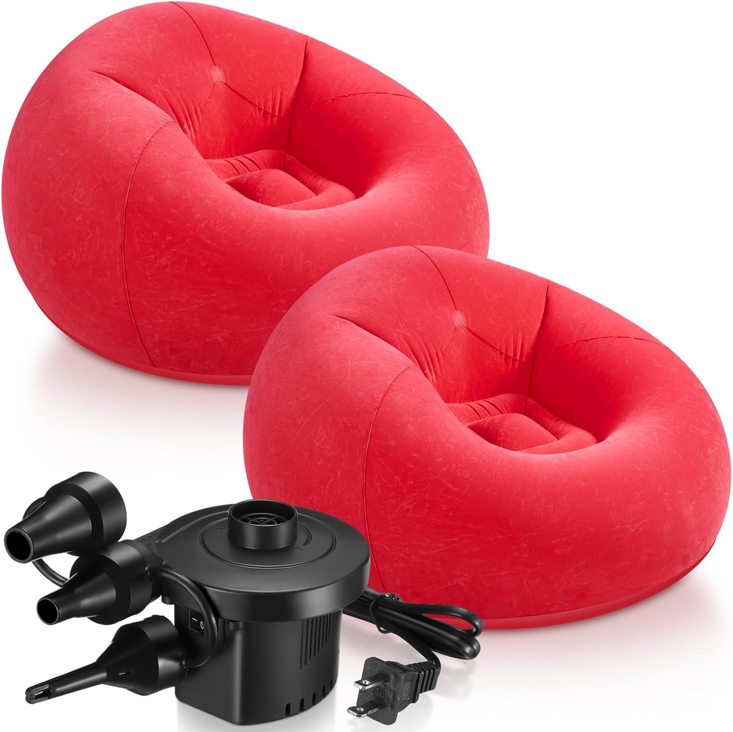 Realspring 2 Pcs Inflatable Bean Bag Chairs with Electric Air Pump Outdoor Blow up Chair Inflatable Lazy Sofa Folding Portable Loungers Couch for Living Room Bedroom(Brown)