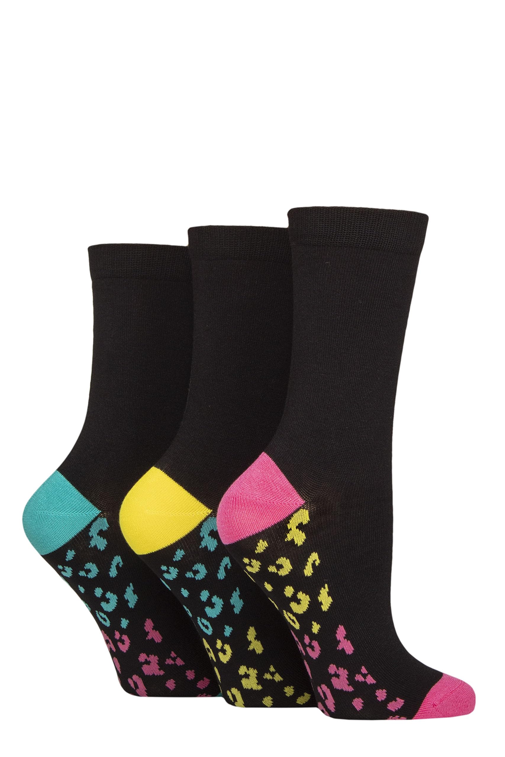 SockShop Wildfeet Ladies Bamboo Socks -Patterned Fun and Colourful Soft Breathable Socks Multipack of 3 Pairs (UK, Numeric, 4, 8, Regular, Regular, Sole Animal Print)