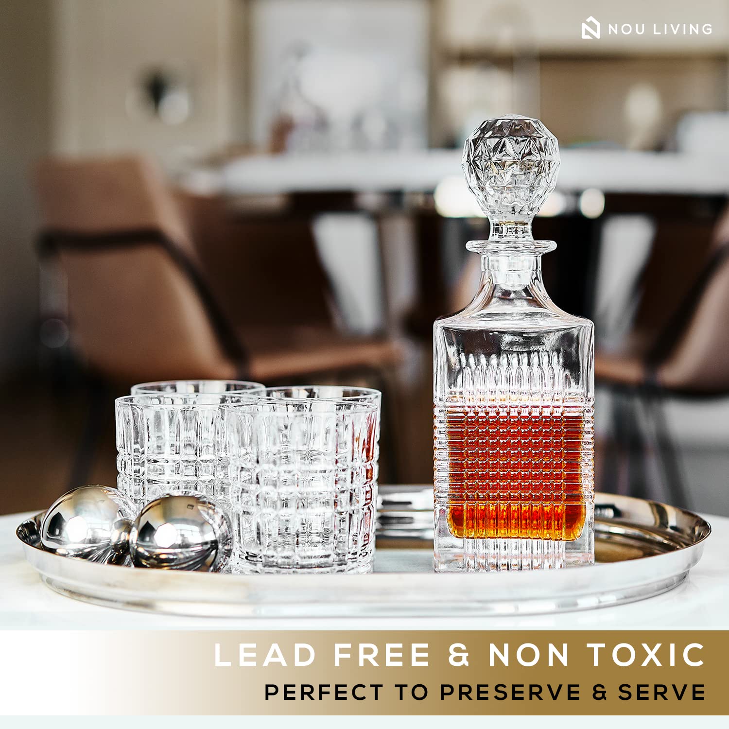 Nou Living Crystal Whiskey Decanter Set with Glasses Whisky Decanter