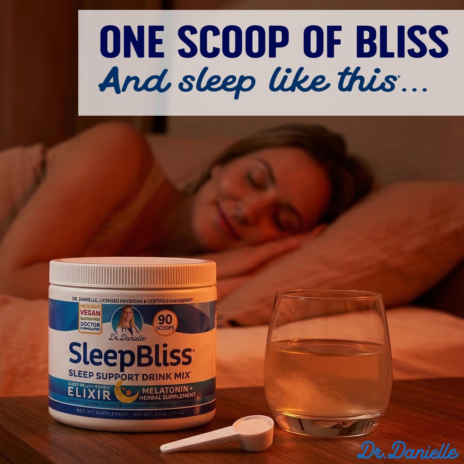 SleepBliss Nighttime Drink Mix – Melatonin, Magnesium, L-Theanine & Herbal Blend – Calming Nighttime Support Powder – Lavender & Chamomile – 30 Servings
