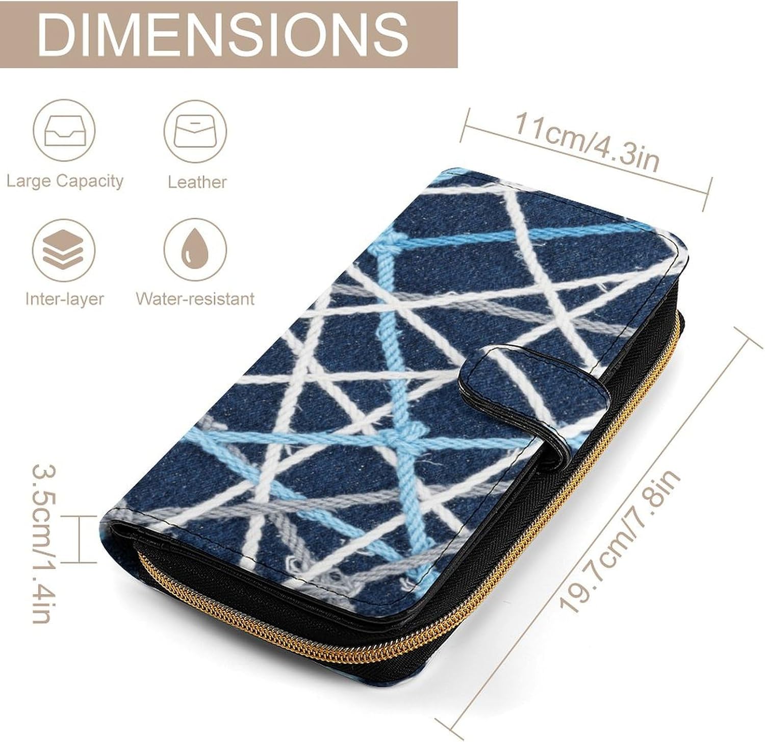 Blue And White Knot Wallet,PU Leather Material, Small Wallet,Bifold with Zipper, Travel Wallet,Compact And Portable for Men And Women 7.8 * 4.3 * 1.4 Inches