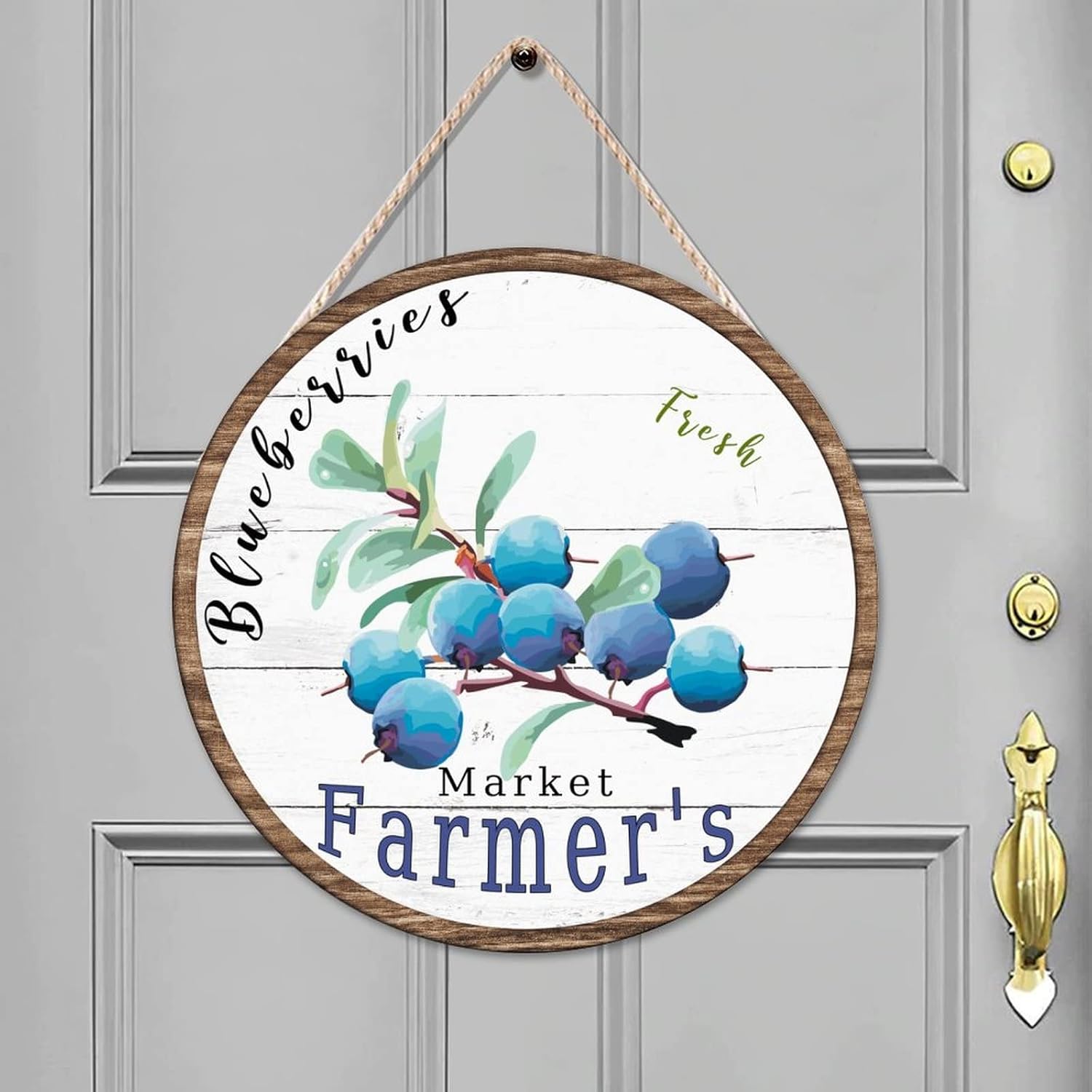 Vintage Round Door Hanger Sign, Vintage Fruit Blueberry Wood Door Sign, Rustic 16x16in Wall Hanging Sign Plaque for Backyard Front Porch Farmhouse Front Door Decor Housewarming Gifts