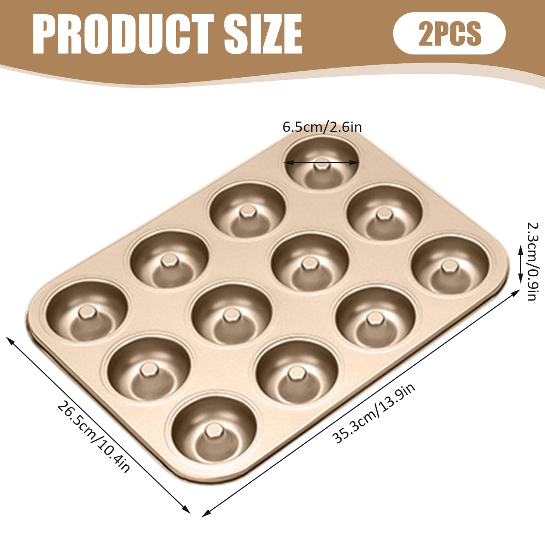 2 uds molde para rosquillas para hornear 12 cavidades antiadherente molde para rosquillas de calidad alimentaria apto para lavavajillas para postres, dorado