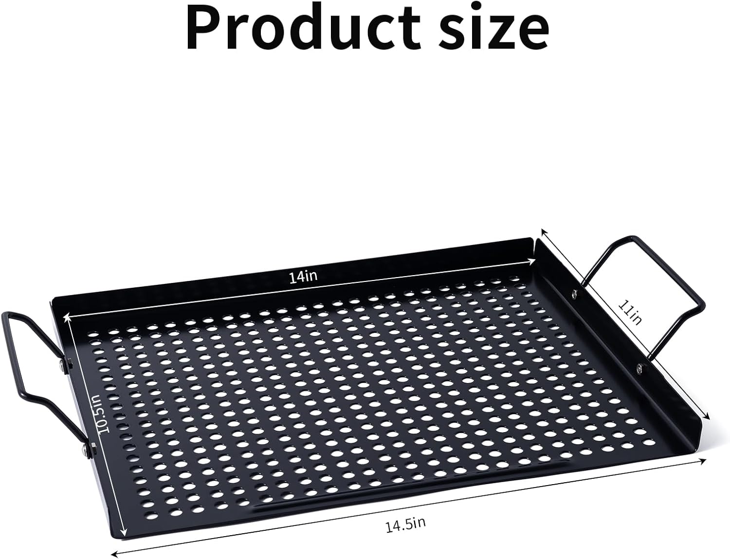 MEHE Vegetable Grill Basket,Nonstick Grilling Topper 14.6 "x11.4 Thicken Grill Pan BBQ Accessory for Grilling Veggie, Fish, Shrimp, Meat, Camping Cookware (With Hand)