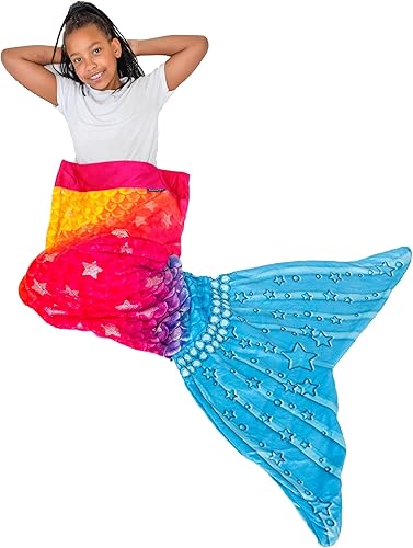 Blankie Tails Manta de sirena Manta de vellón de sirena de doble cara Manta de cola de sirena para niños adultos y adolescentes mariposa rosa