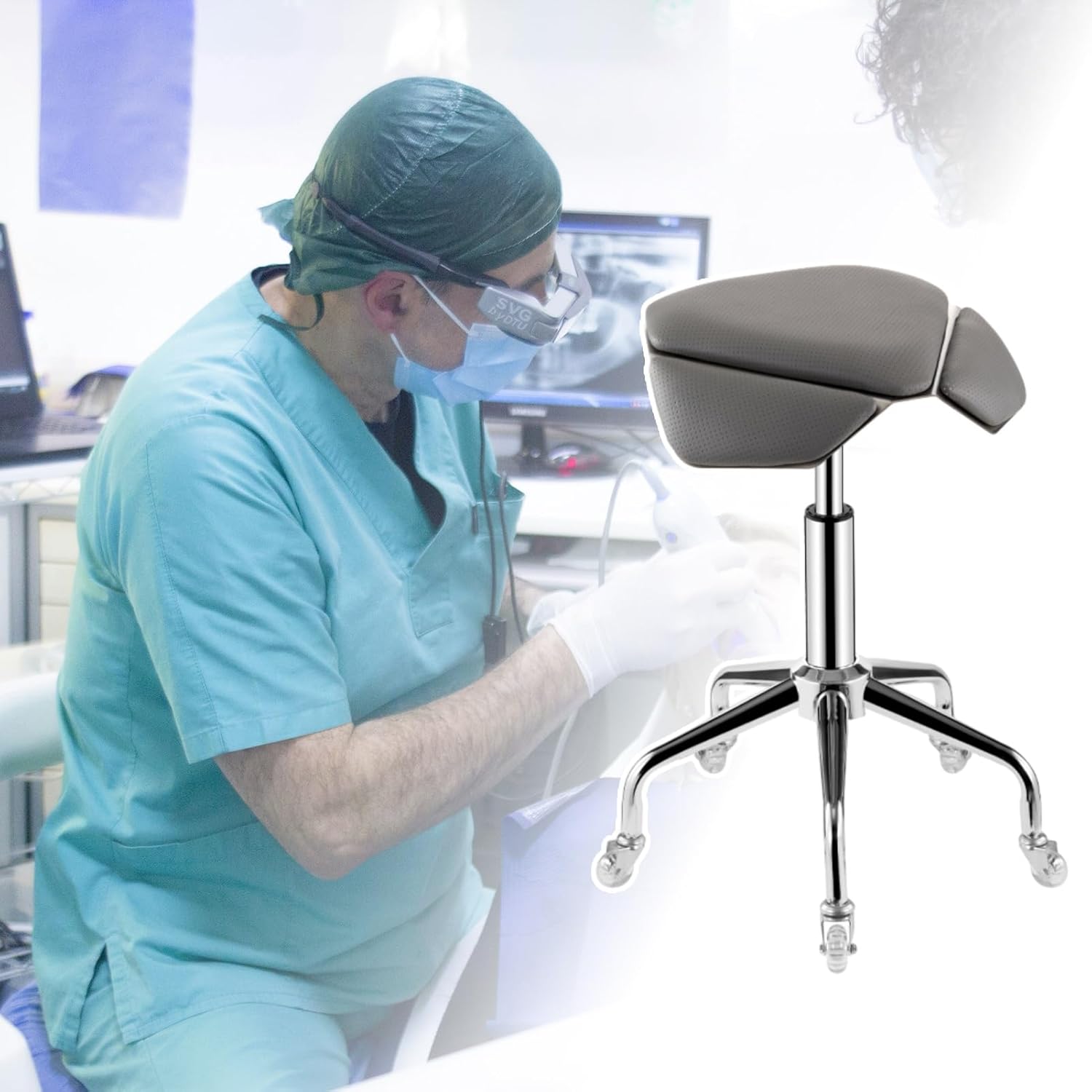 Saddle Office Chair for Dental Hygienist, Height Liftable Rolling Chair with Ergonomic Cushion, Comfortable Saddle Stool for Healthy Posture (Color : Dark Gray)