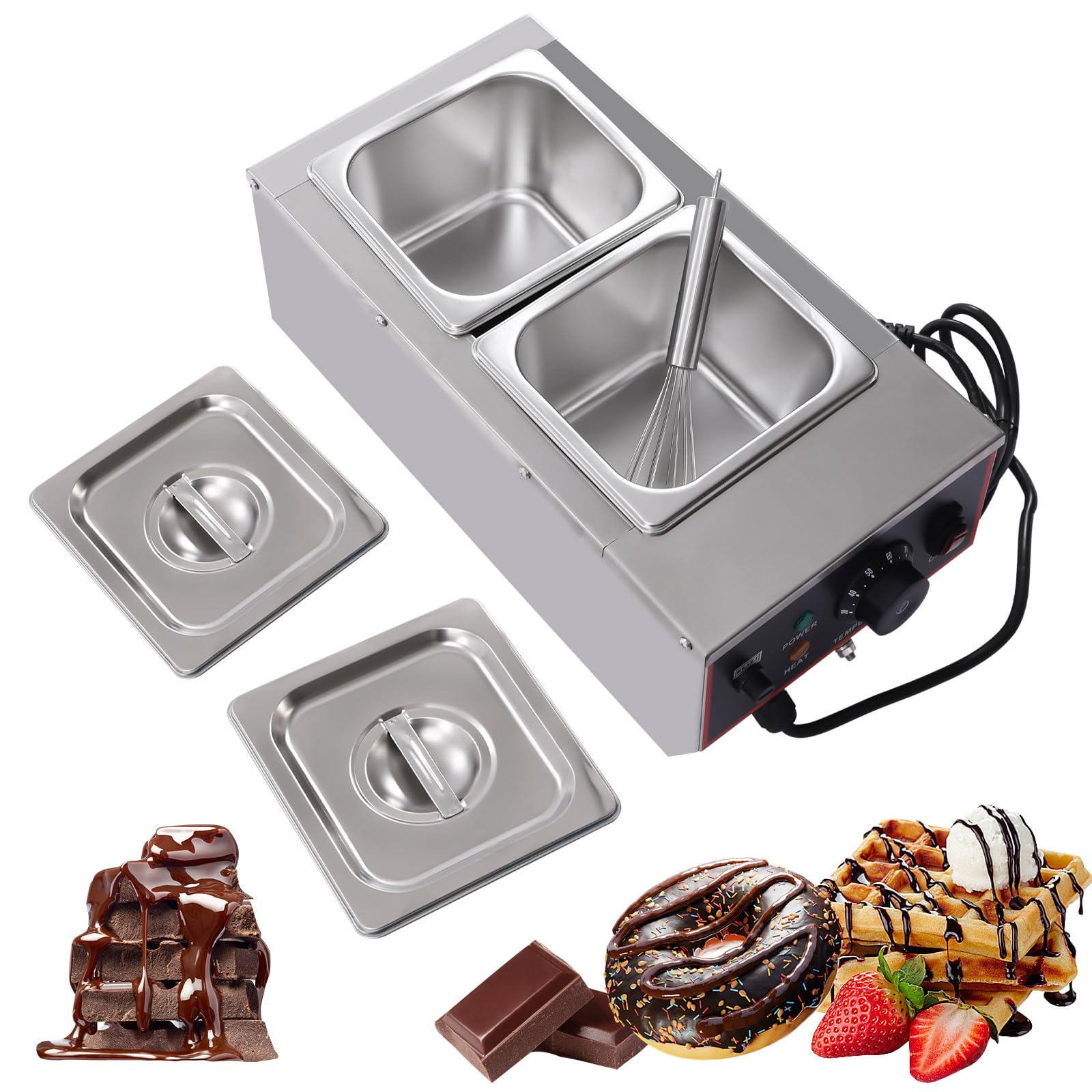 2 Tanks Chocolate Melting Pot Commercial Chocolate Tempering Machine 6 L/1.5 Gal Electric Chocolate Melting Pot for Chocolate, Butter Blocks, Cream, Milk, 800W 110V