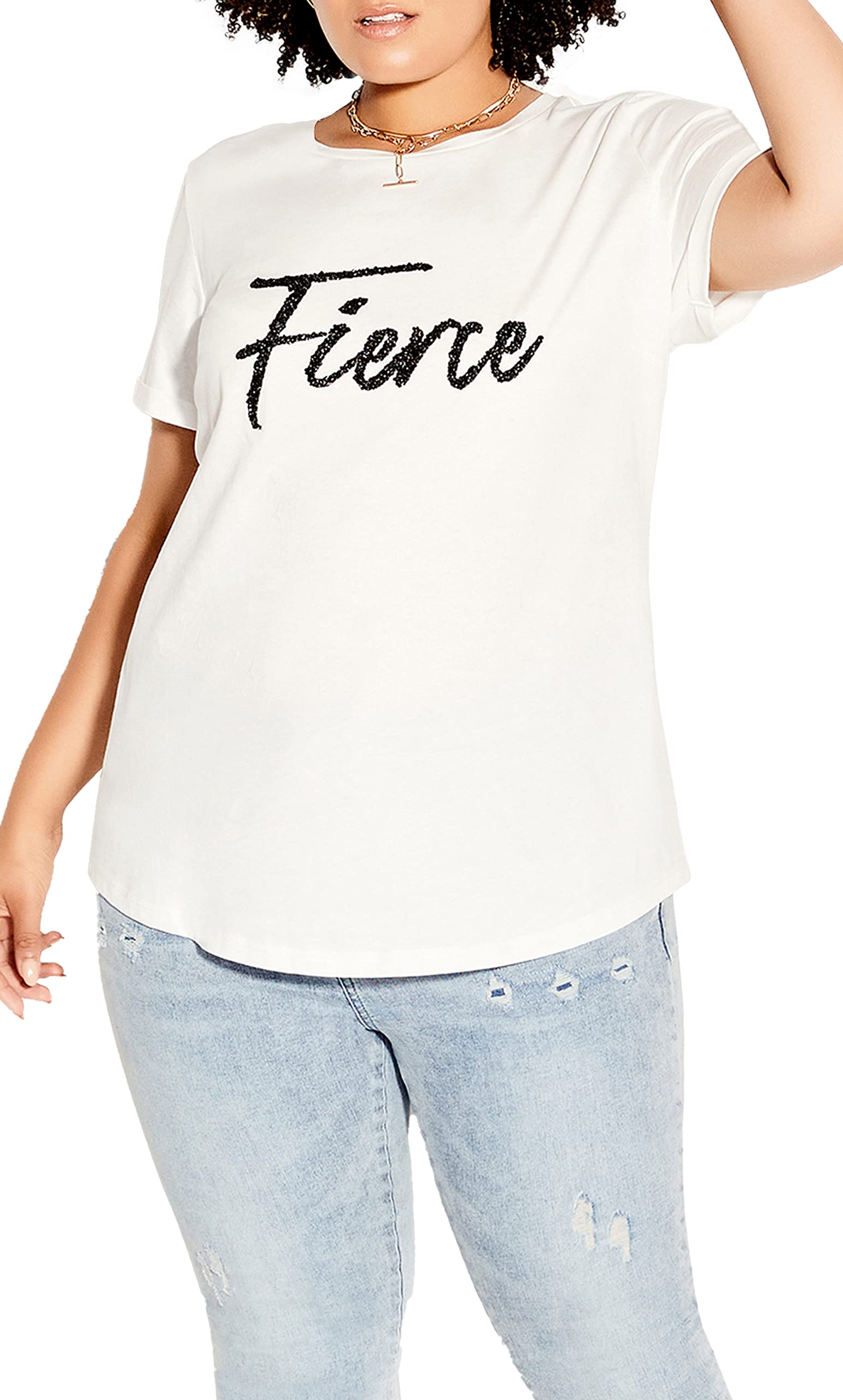 City Chic Plus Size TEE Fierce, in Ivory, Size, 14