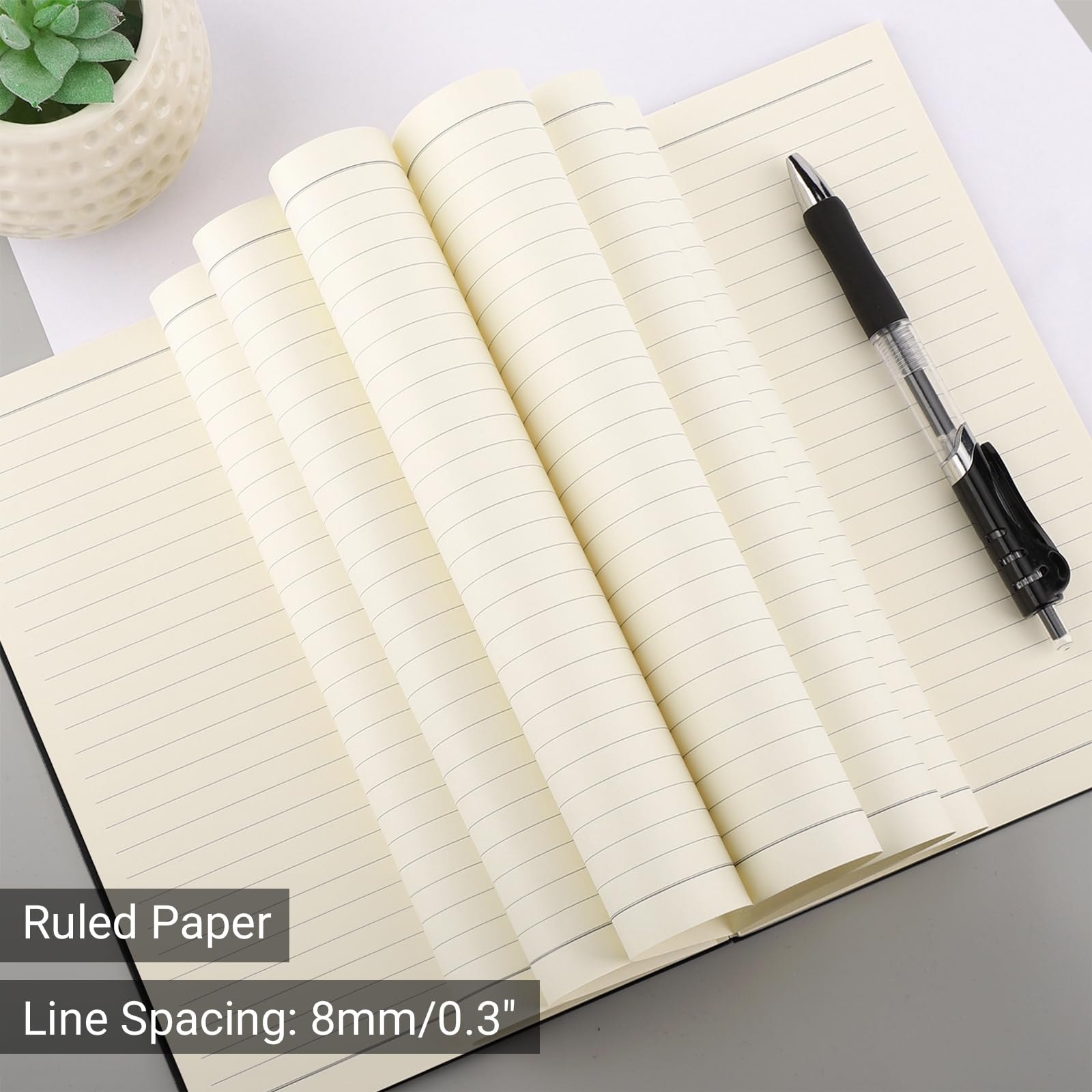 Surard Set di 10 quaderni a spirale formato A5, a righe, con copertina in plastica nera, carta spessa 80 g/m², per affari, scuole, uffici, studenti (14,2 x 21,1 cm)