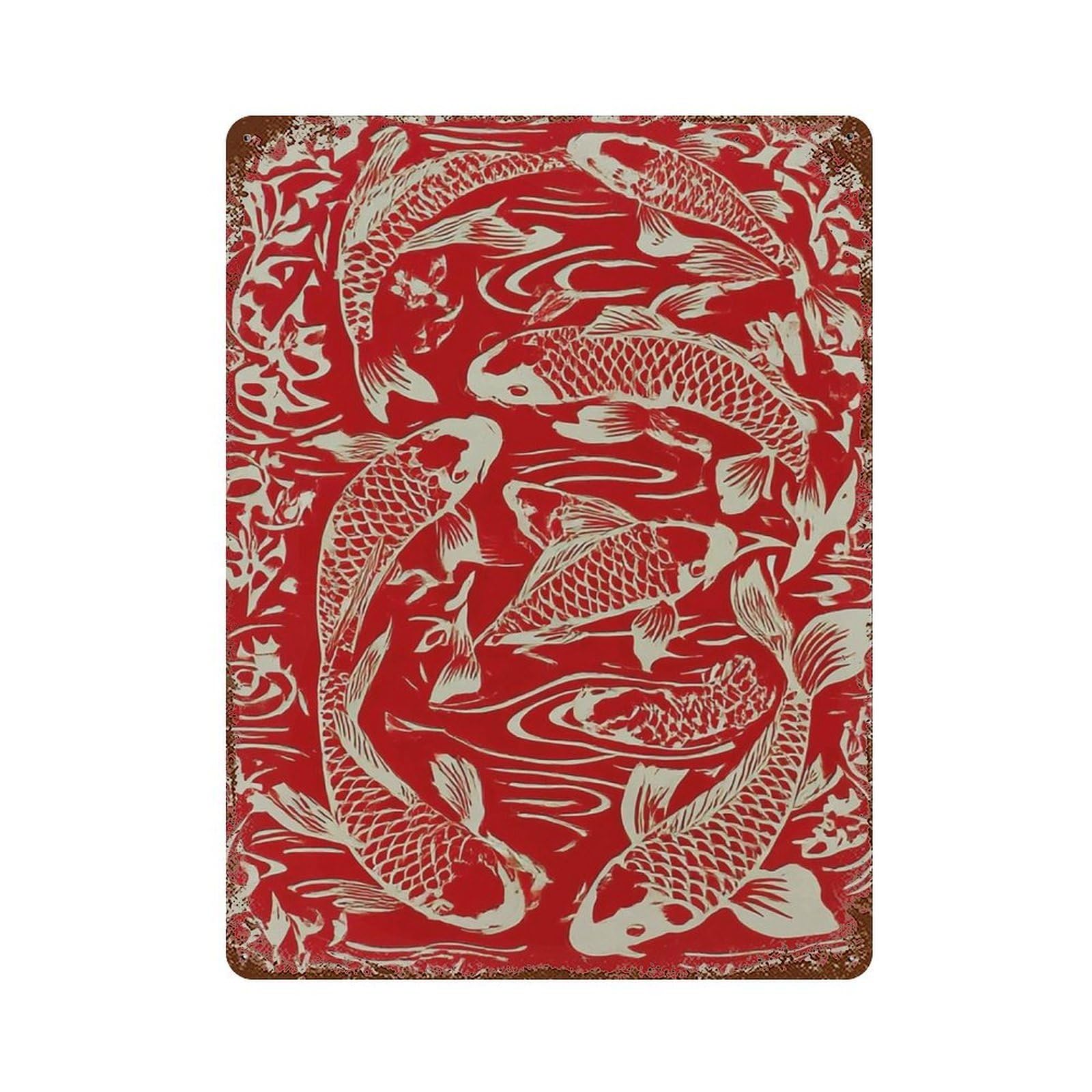 xiaoxiaoshen Red Koi Fish Japanese Traditional Asian Feng Shui Lucky Carp Wall Decor Art Metal Tin Poster Modern Home Decor Art Home Bar Shop Decorations Vintage Sign 40x30cm