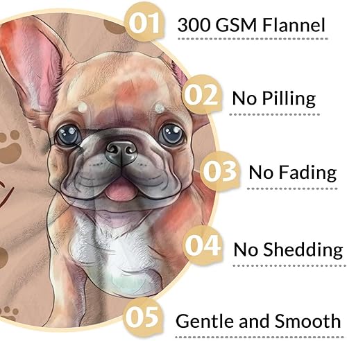 Miniatura 4 de Manta de bulldog francés para niñas y niños, tamaño de regazo de 30 x 40 pulgadas, manta de felpa suave y mullida para regalo, manta marrón