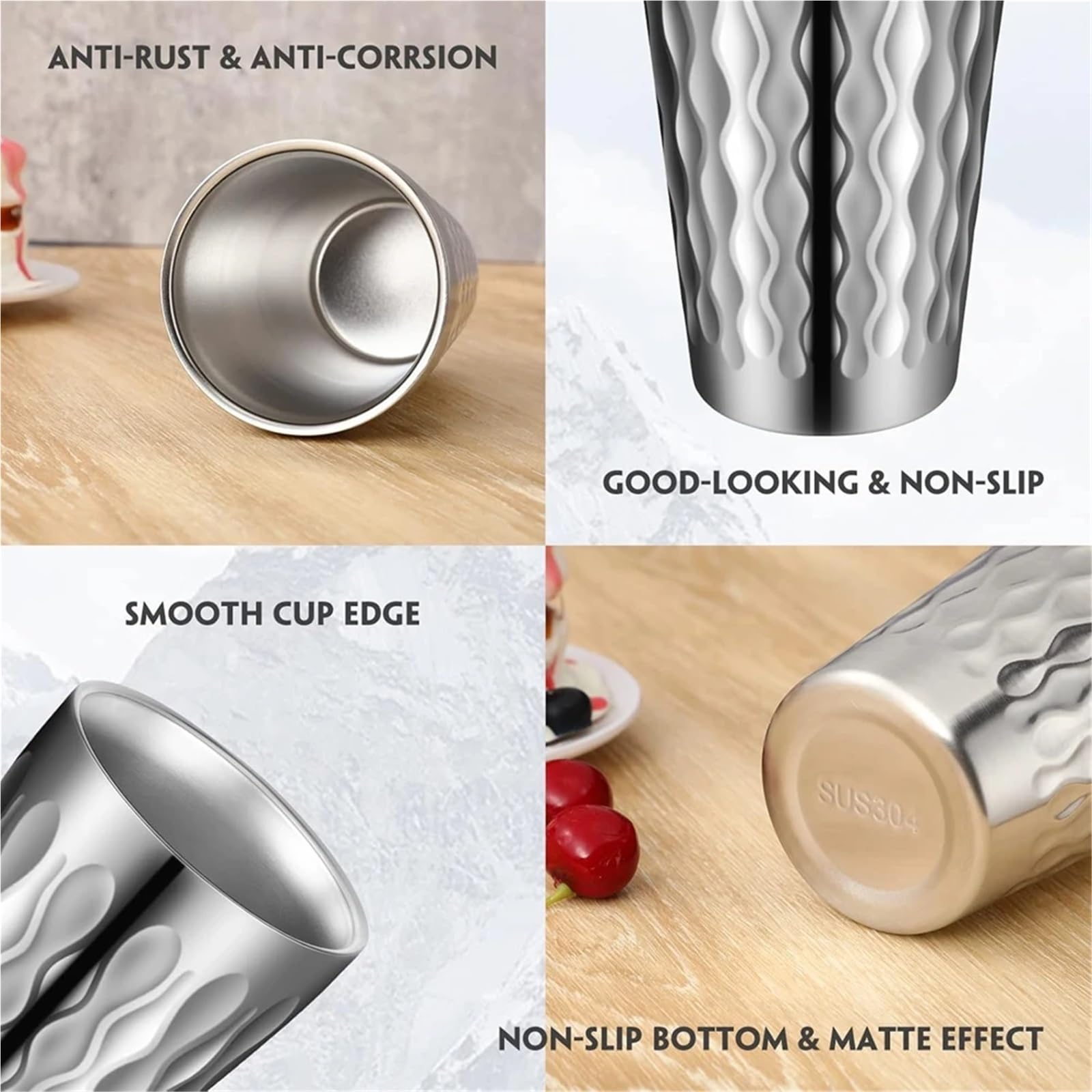 6 Pack Stainless Steel Mug Für Kaffee | Doppelwandiger, stapelbarer, isolierter, tragbarer Trinkbecher aus Metall, bruchsichere Gläser for das Heimrestaurant