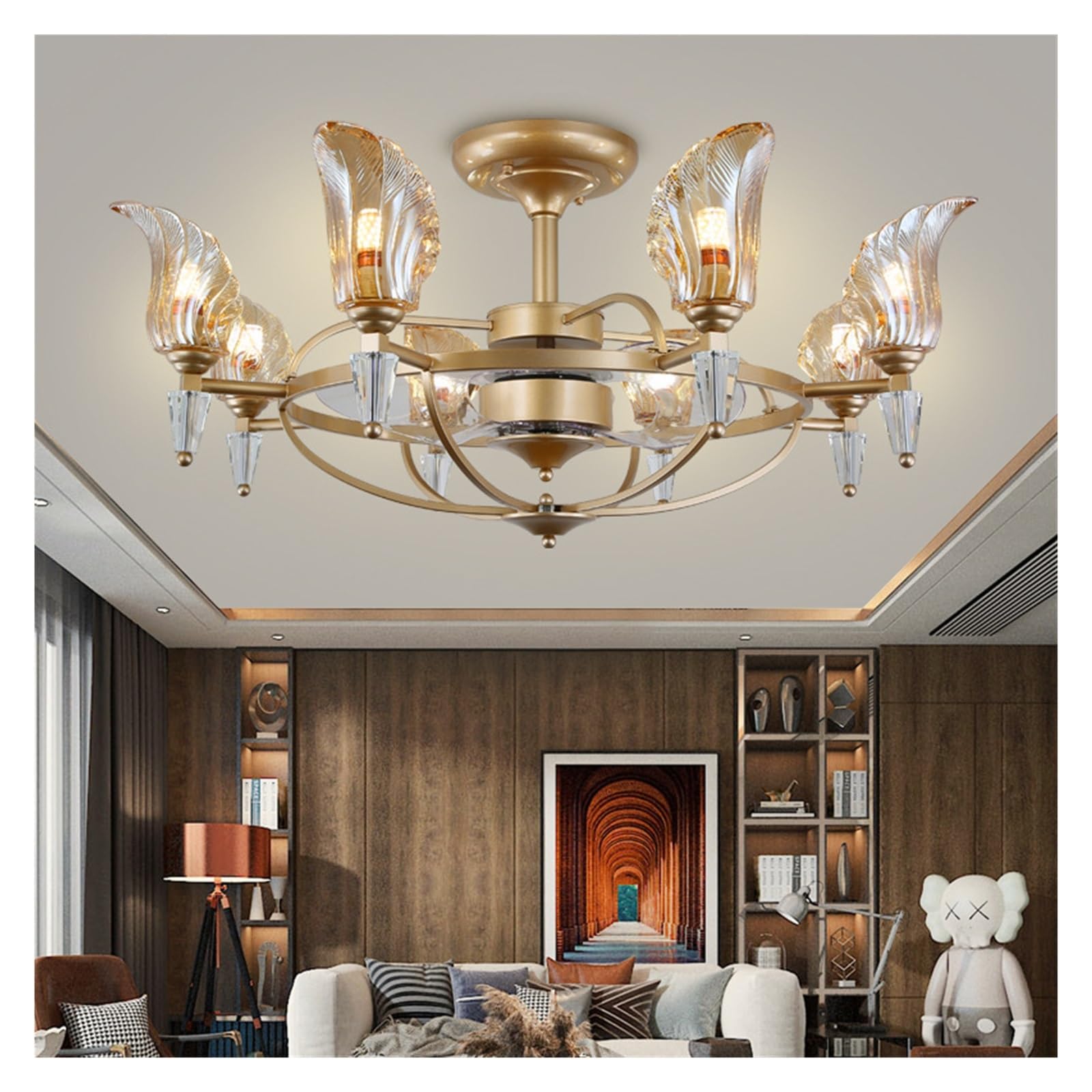 Generico Lampadario a Sospensione con Ventilatore a soffitto a LED, lampadario Artistico Nordico Invisibile per Sala da Pranzo, Soggiorno, Camera da Letto, anione Moderno Semplice Creativo (3)