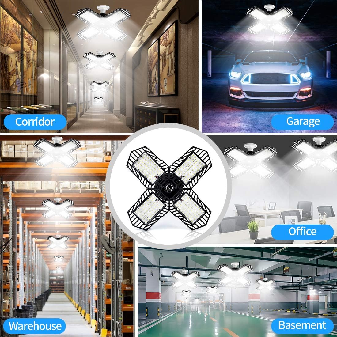 Deformable LED Garage Lights, Super Bright Garage Light Ceiling LED 100W E26 with 4 Adjustable Aluminium Panels,10000LM LED Shop Lights for Garage Workbench Basement Warehouse-YKOPEO - - 