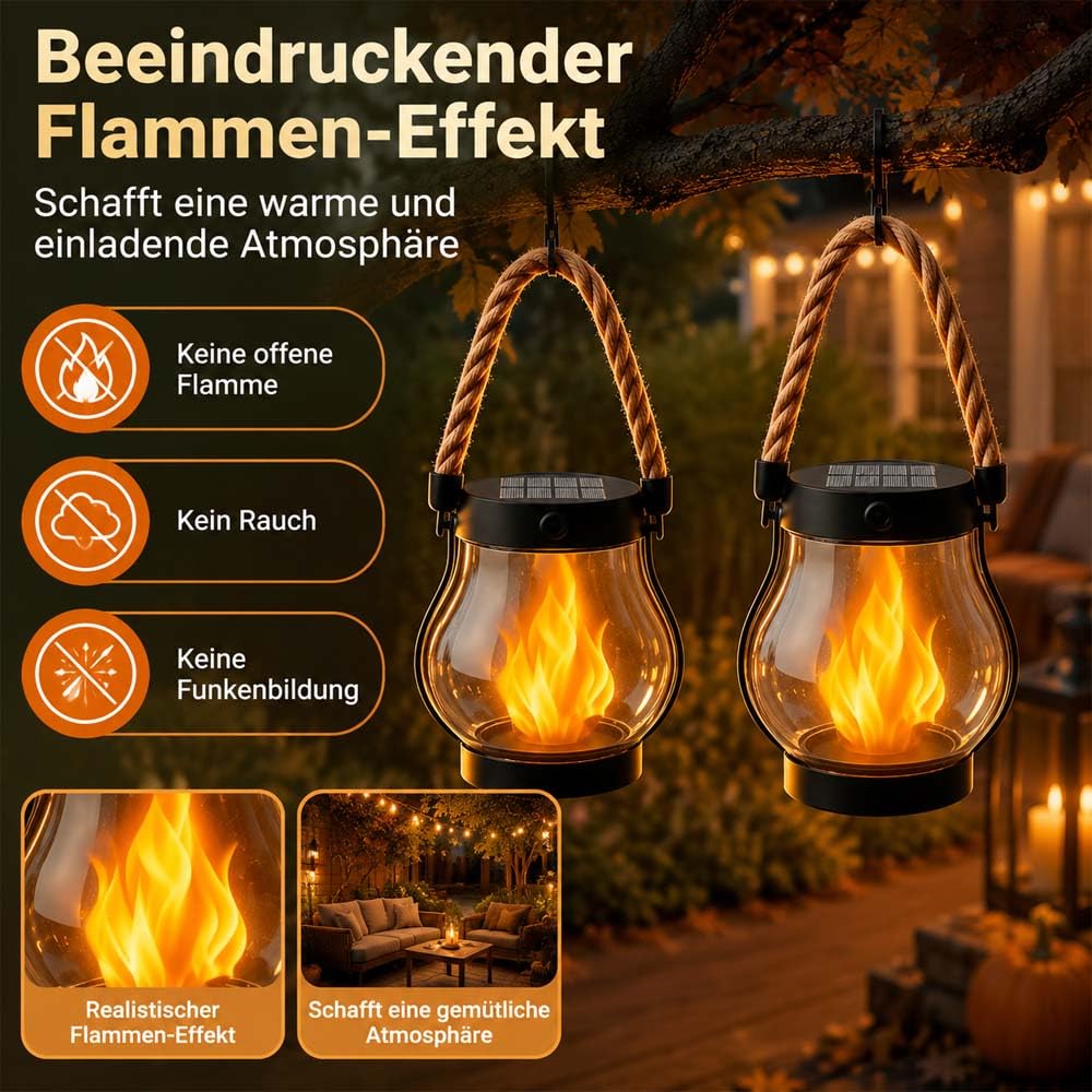 Klynero Solar-Laterne Mit Flammeneffekt,Klynero Solar Laterne,Wasserfest Flammenlaterne FüR AußEn,Usb - Aufladung,FüR AußEn Halloween Dekoration (Bunt,2)