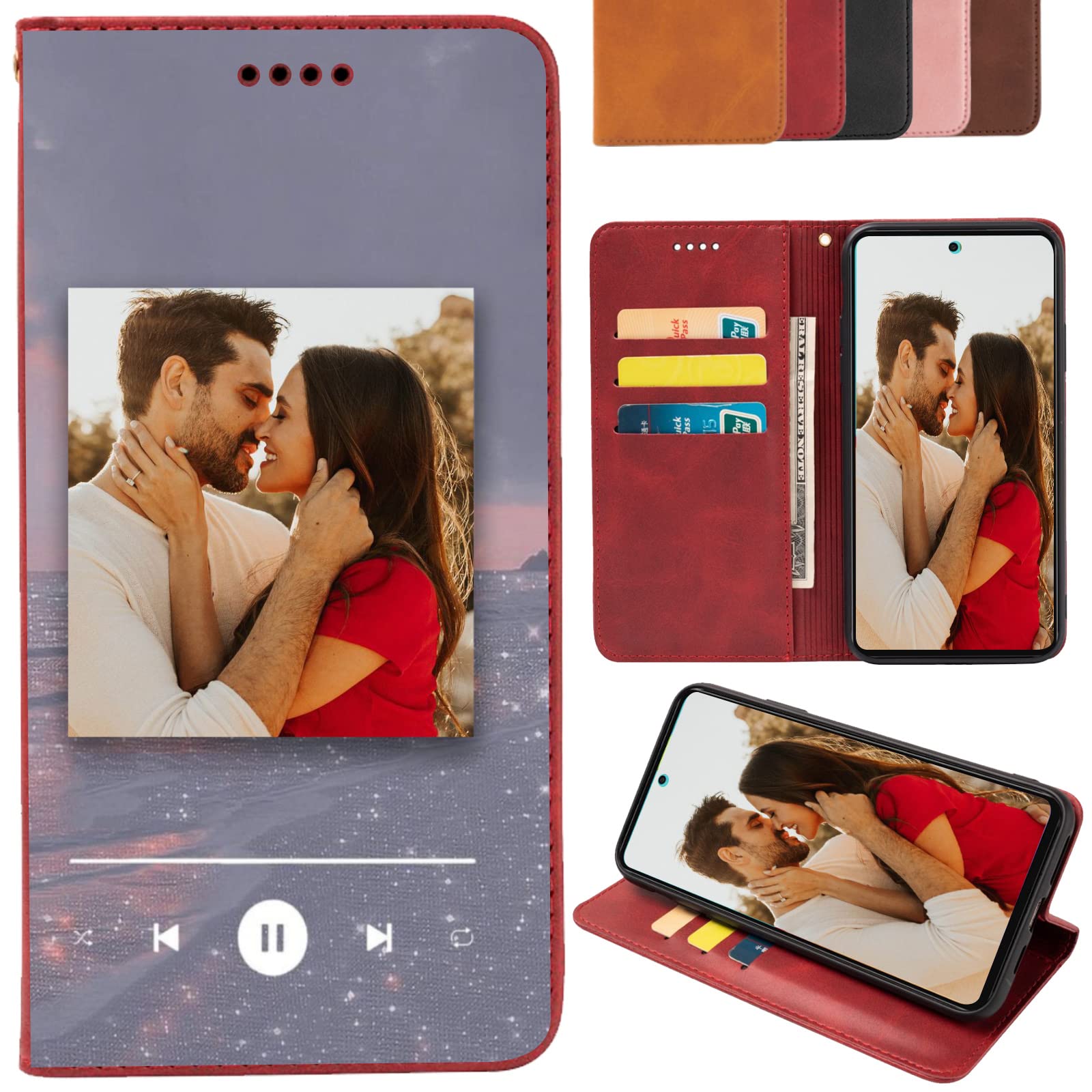 CAXKJE Personalizzata Custodia per Oppo A58 5G,con la Tua Foto,Immagine o Scritta Cover,Flip Caso in PU Pelle Case Portafoglio Case Cover - Red-ZT5