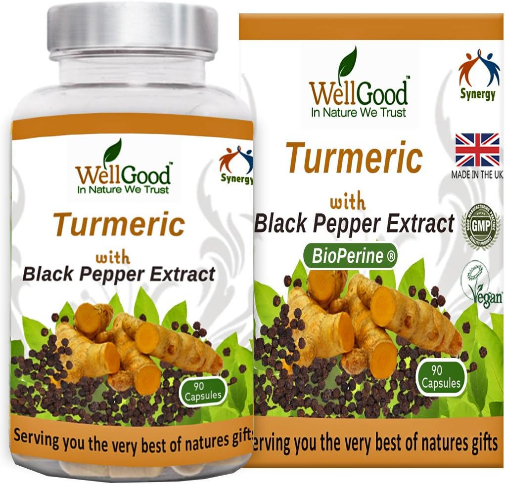 Organic Turmeric and black pepper extract BioPerine 180 x 500mg capsules | Natural piperine and Curcuminoids | Additive free | Anti Inflammatory by WellGood - In nature we trust