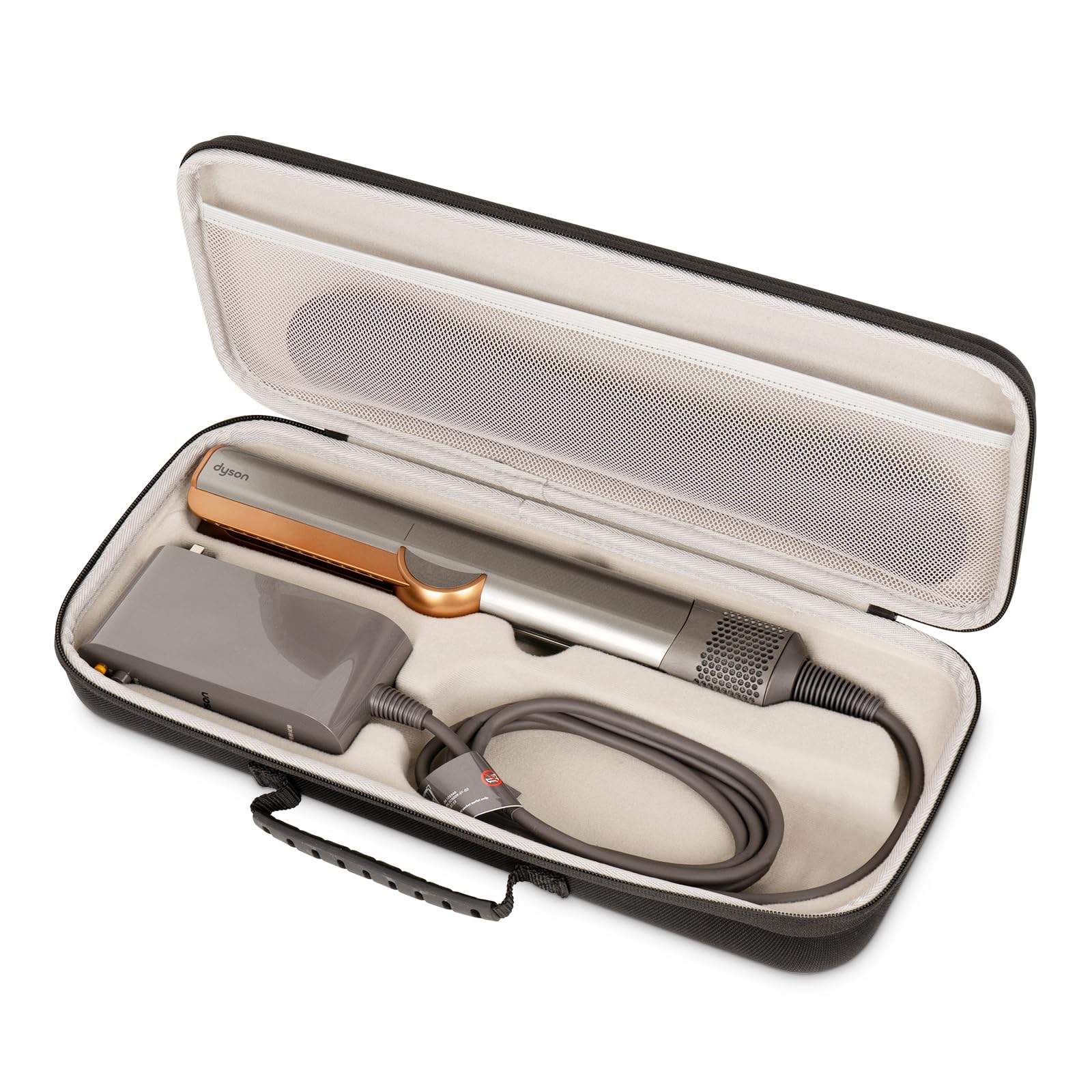 Hard Carrying Travel Case Compatible with Dyson Airstraight HT01 & Power Supply, Shockproof and Waterproof Travel Bag with Mesh Pocket for Straightener Accessories, Black