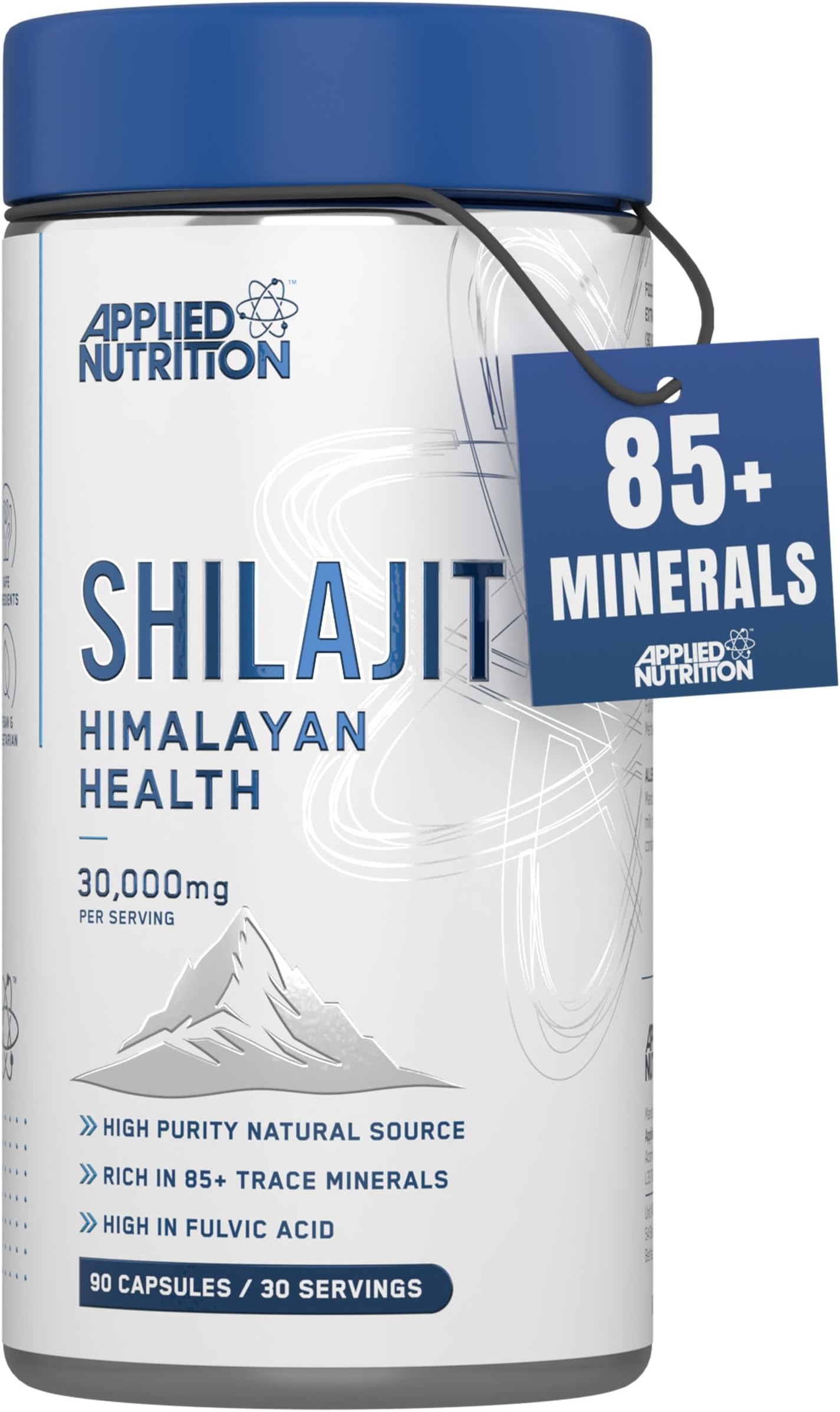 Applied Nutrition Shilajit Capsules 30,000mg – 60% Fulvic Acid (750mg 20:1 Extract) Pure Himalayan Supplement 85+ Minerals for Energy + Immunity - High Strength Antioxidant - 90 Capsules (30 Servings)