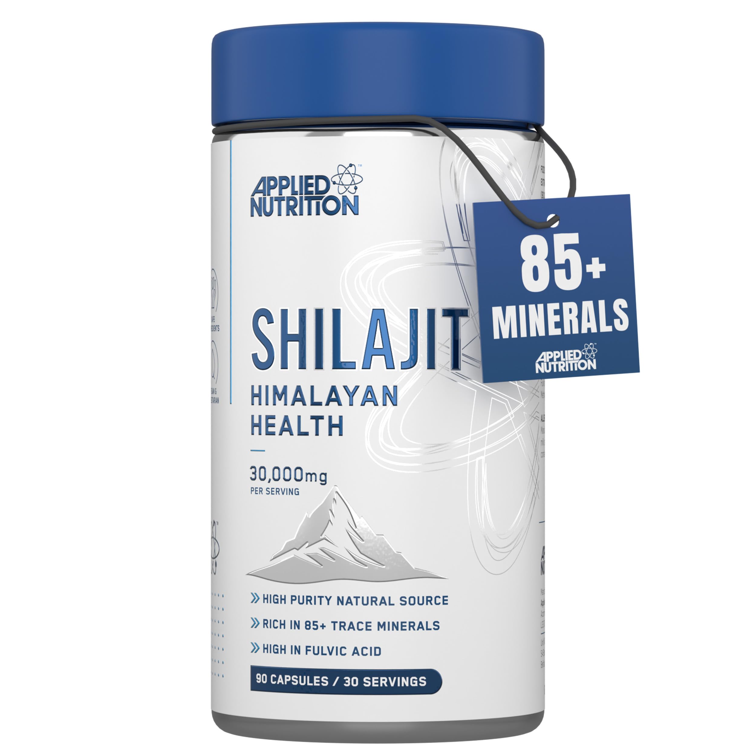 Applied Nutrition Shilajit Capsules 30,000mg – 60% Fulvic Acid (750mg 20:1 Extract) Pure Himalayan Supplement 85+ Minerals for Energy + Immunity - High Strength Antioxidant - 90 Capsules (30 Servings)