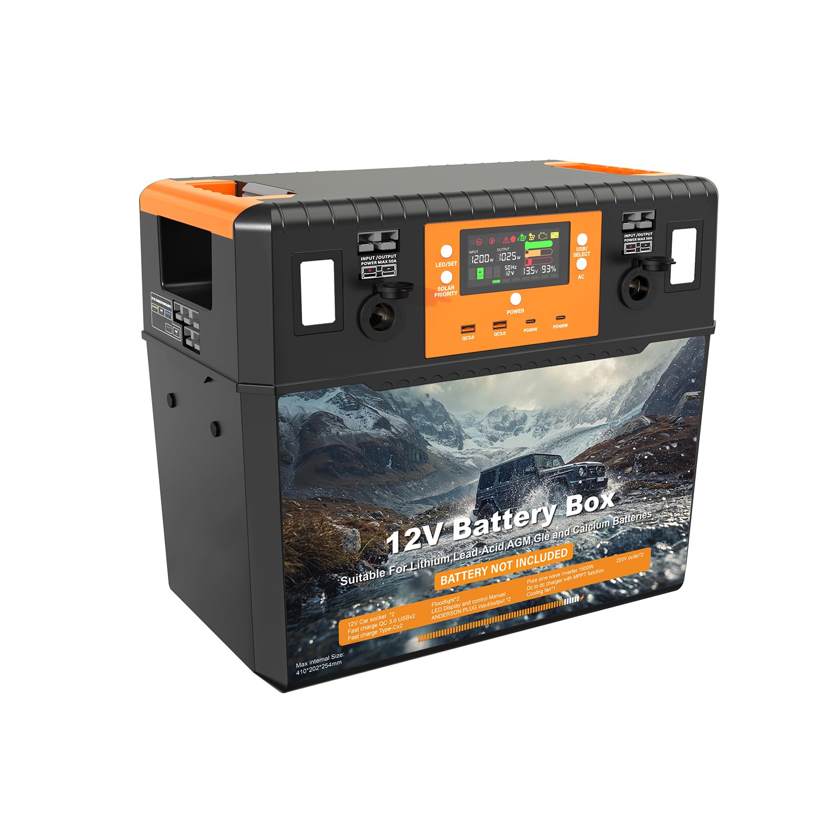 Battery Box for 300Ah Battery Build-in 40A DCDC Charger and 1000W Pure Sine Wave Inverter, Heavy Duty 12V Box with USB, DC Port and Emergency Lighting for Marine, RV, and Trailer