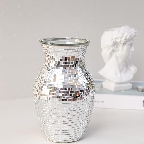 Miniatura 9 de Florero morado para flores, jarrones de vidrio de mosaico lavanda para flores secas, jarrones modernos hechos a mano para decoración del hogar,