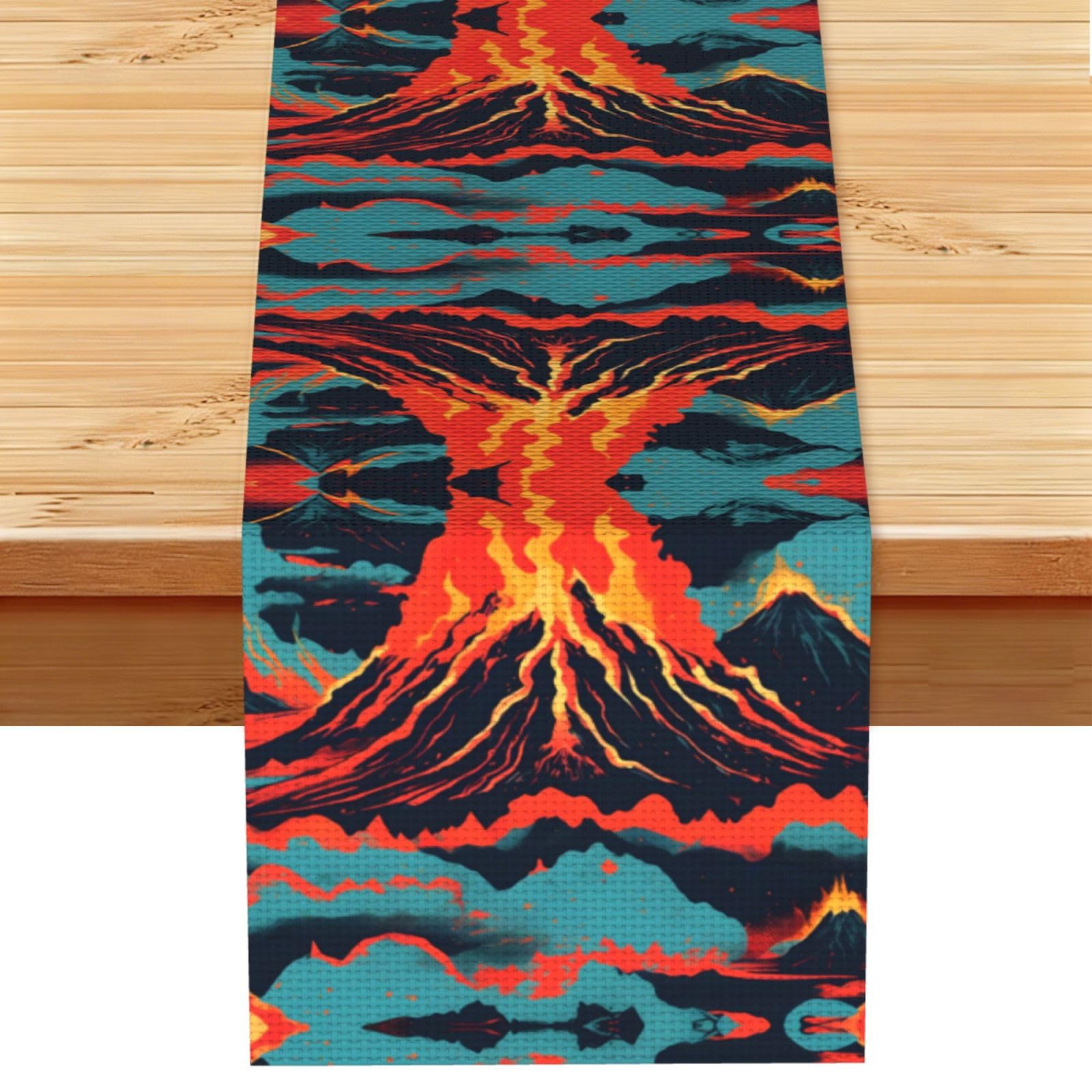Volcano Printed Dining Table Runner 13x72 Inch, Non-Fading Decor for Kitchen Dresser Fireplace Mantel