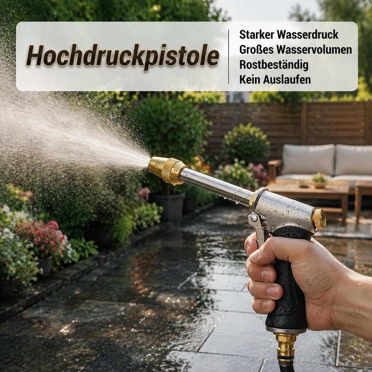 Pistola ad alta pressione per tubo da giardino, pistola ad alta pressione, ugello ad alta pressione, ugello regolabile, tubo estensibile, per lavaggio auto, giardino e terrazza, 3 modalità di spruzzo