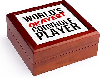 3dRose Worlds Okayest Cornhole Jewelry Box 7 x 7 inch with 4 inch tile