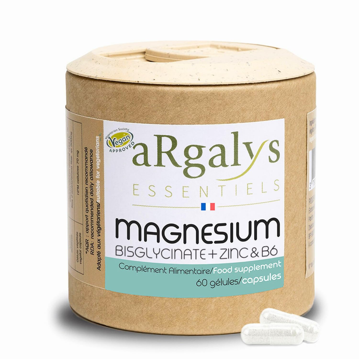 Magnésium Bisglycinate & Zinc Bisglycinate + Vitamine B6, Haute Teneur 300mg /j,