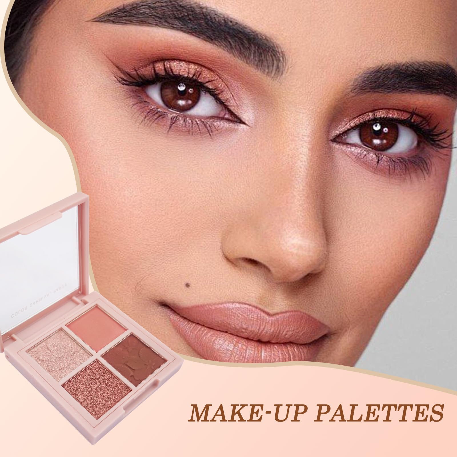 Four-Shade Pink & Terracotta Eyeshadow Palette with Floral Design Mirror - Image 2