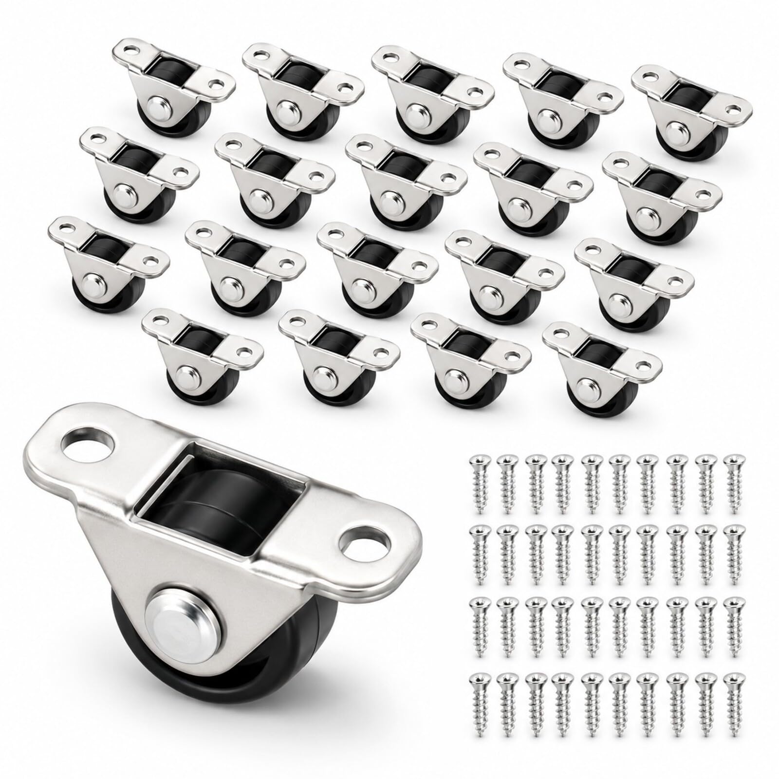 ApexPine Castor Wheels for Furniture, 20 PCS 12mm Furniture Wheels Mini Rolling Wheel with 40 Screws, for Small Appliances Furnishings DIY Project （0.5 in）