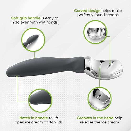 Vista 33 de Spring Chef Cuchara de helado rosa resistente con mango de agarre suave, cuchara de helado profesional, cuchara de helado de metal para masa