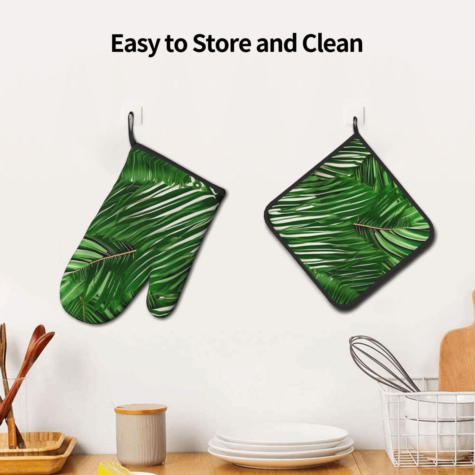 Gants De Four Double Avec Motif De Plantes Tropicales