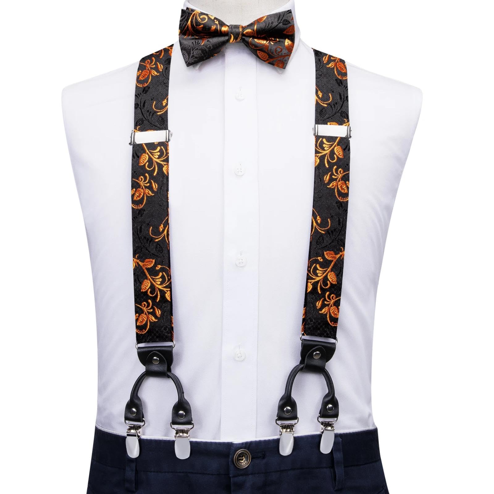 Hosenträger Suspender Herren-Hosenträger-Set Mit Fliege Und Manschettenknöpfen Verstellbar Mit 6 Clips Y-Rückenträger Für