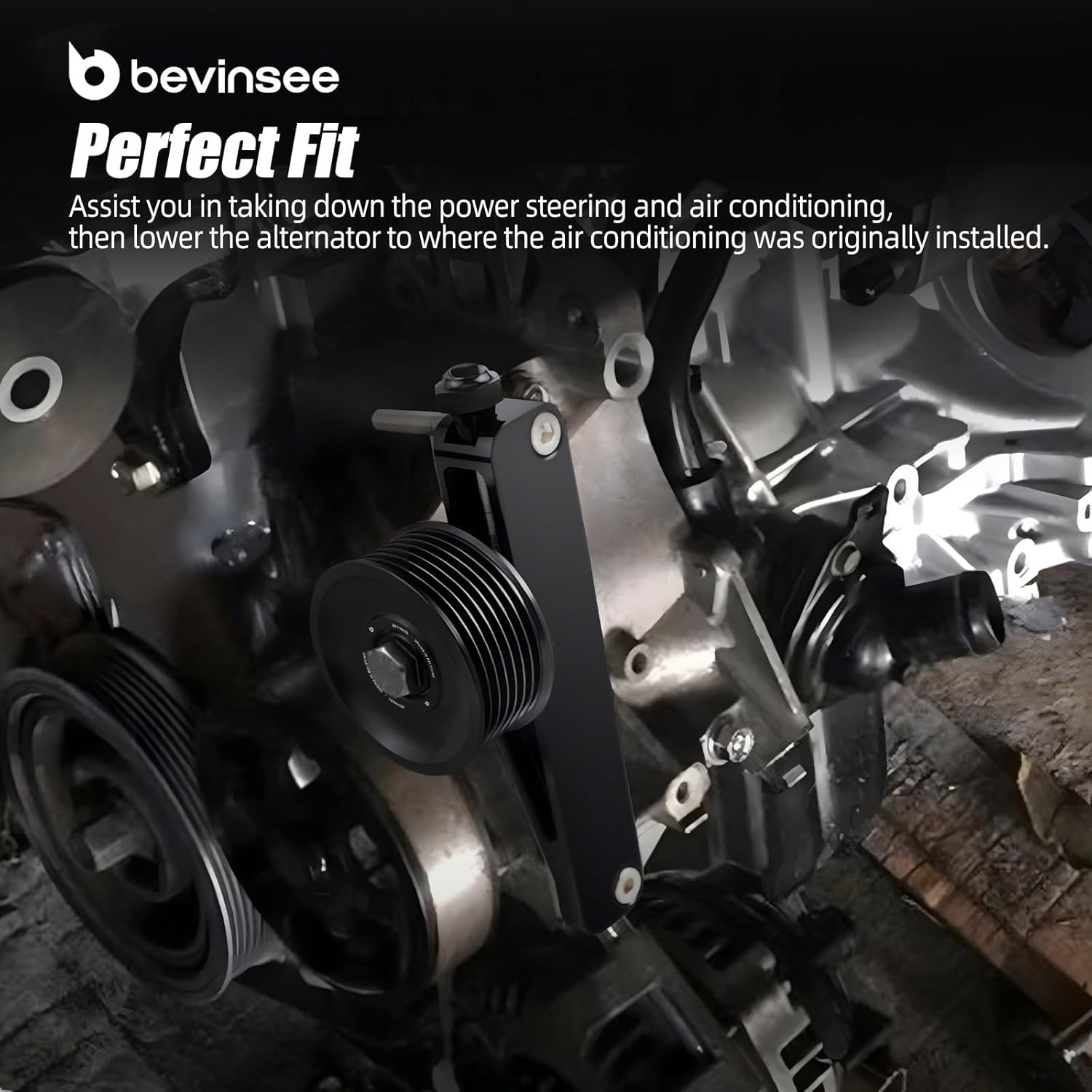 Bevinsee A/C & P/S Pulley Belt Kit K20 K24 K Swap Compatible with Honda Acura RSX K Series