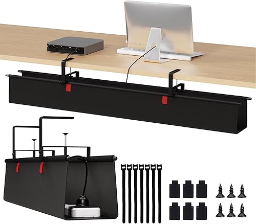 Miniatura 8 de Bandeja de organización de cables para debajo del escritorio, organizador de cables de 36 pulgadas para escritorio sin taladros, organizador de