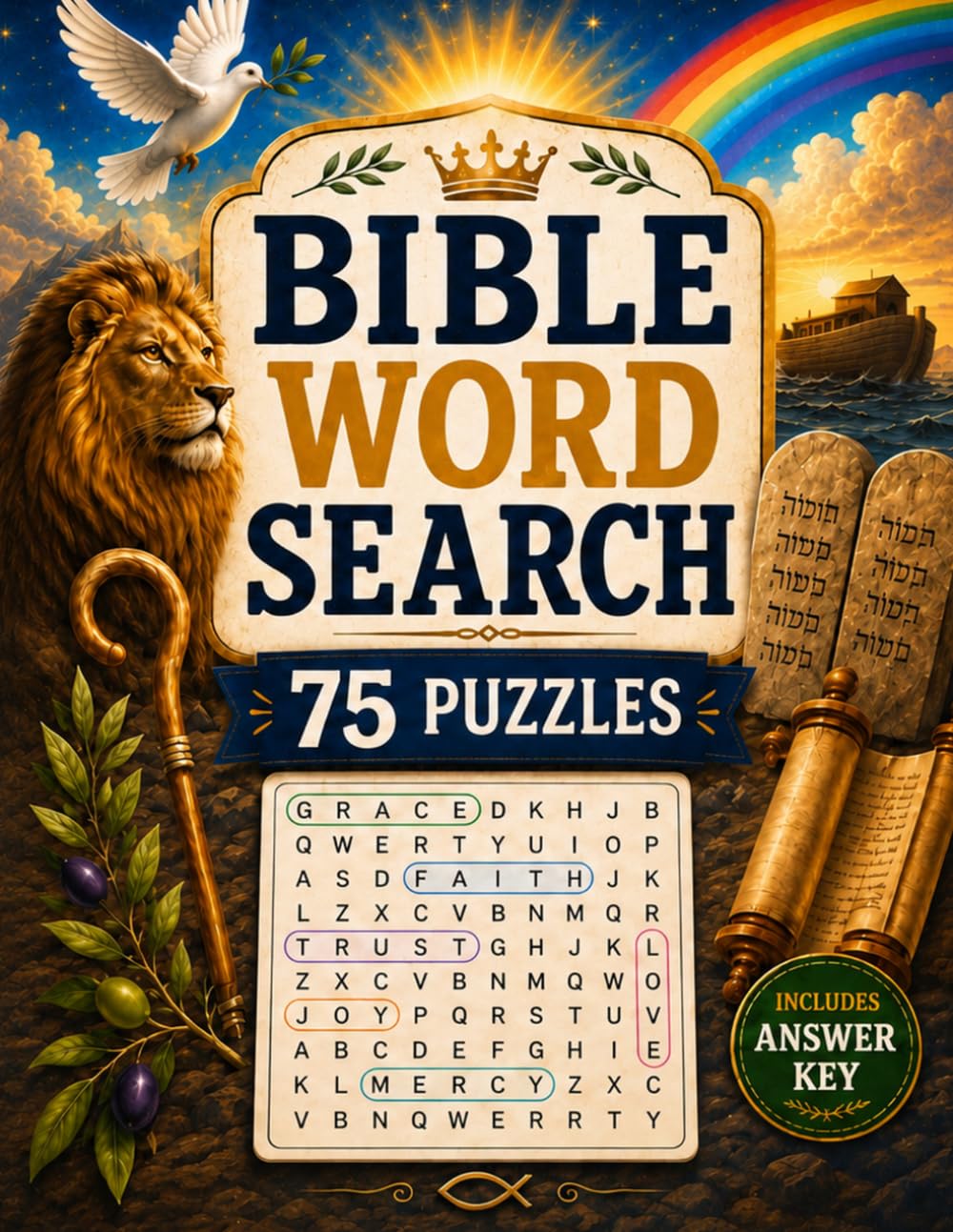 Bible Word Search: 75 Bible-Themed Puzzles with Answer Key