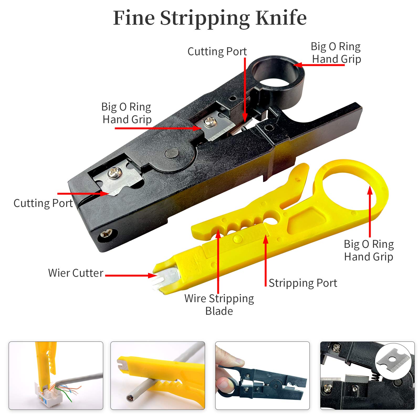 eKL Kit d'outils portable pour réparation de câbles réseau RJ45 RJ11 Cat5e Cat6 8P8C 4P4C 6P6C Connecteurs Testeur Pince à sertir Pince à dénuder