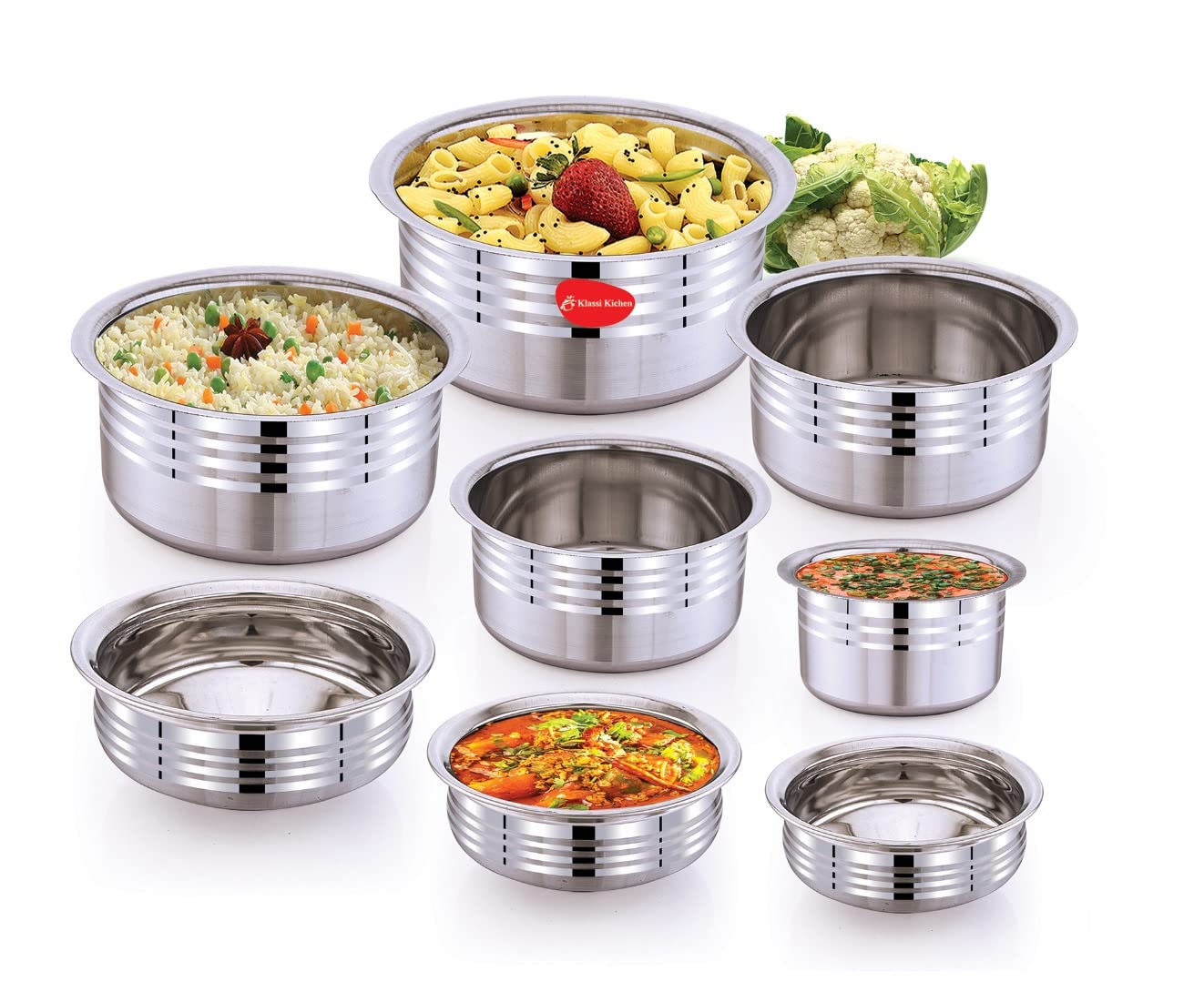 Stainless Steel Kitchen Set for Home Tope, Handi Set of 8 Induction Bottom Cookware Set Stainless Steel Kitchen Set for Home Tope, Handi Set of 8 Induction Bottom Cookware Set