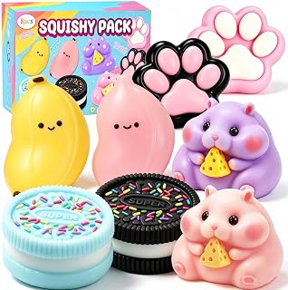 ZiZa 8Pcs Taba Squishy Fun Box Toys Set Kit, Squeezee Fidget Toys Pack, Banana Paw Oreio Hamster Cheap Squishies, Party Favors Birthday Xmas Gifts for Kids Girls