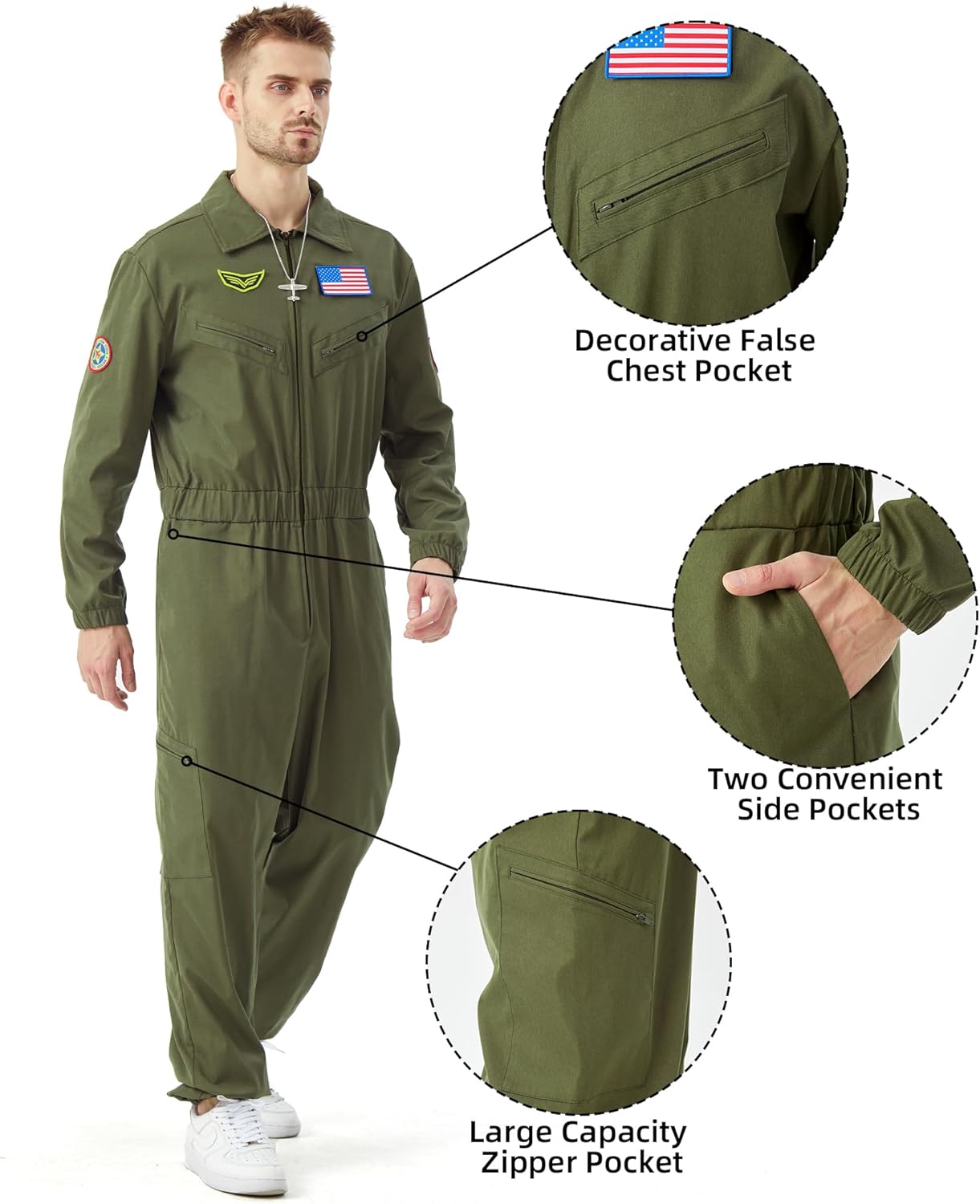 JoeRita Pilot Jumpsuit Men Women Air Force Flight Outfit Costume Flight Suit Halloween Cosplay with Accessories DIY Patches - Image 4