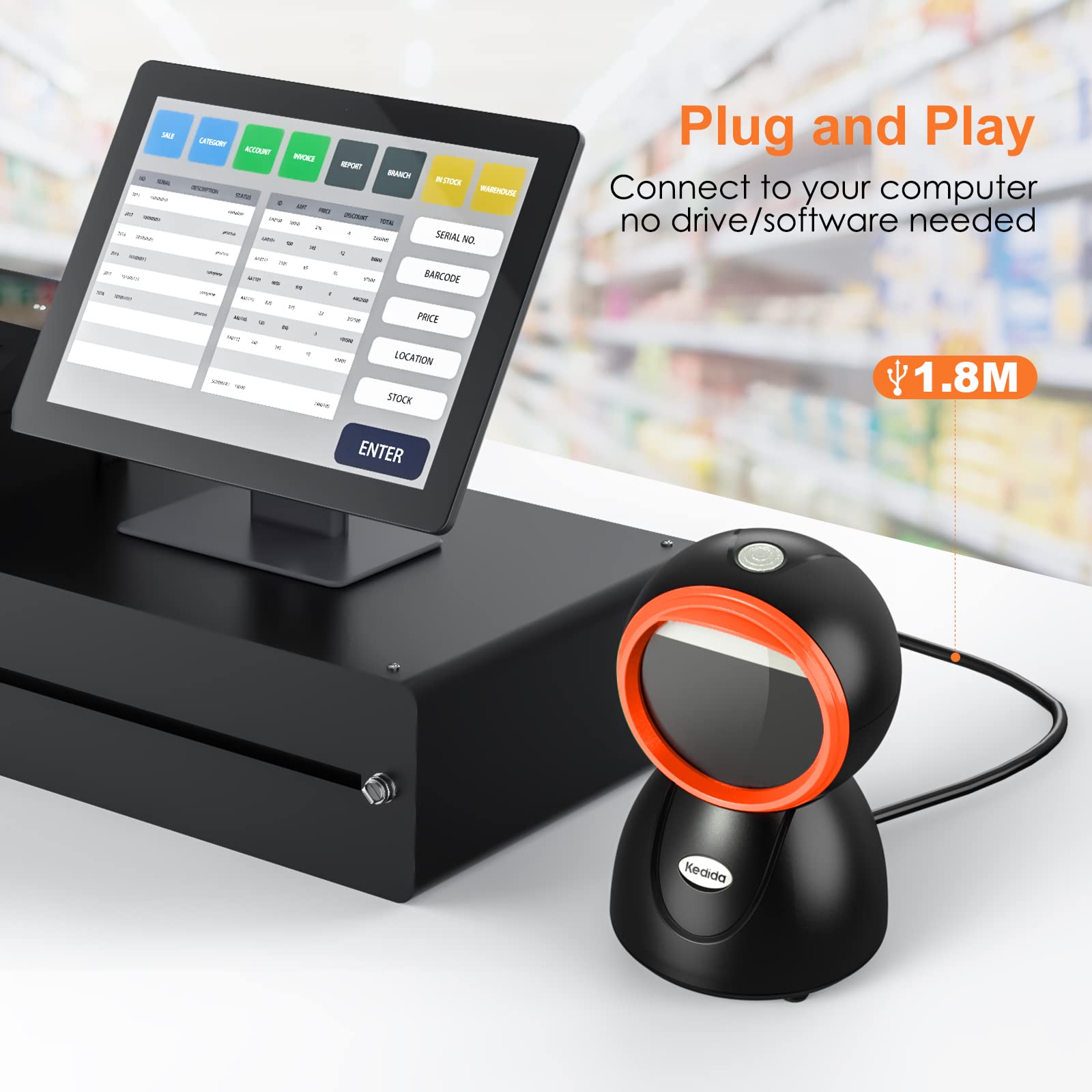 QR Code Reader Desktop Barcode Scanner - USB Hands-Free 1D/2D For ...