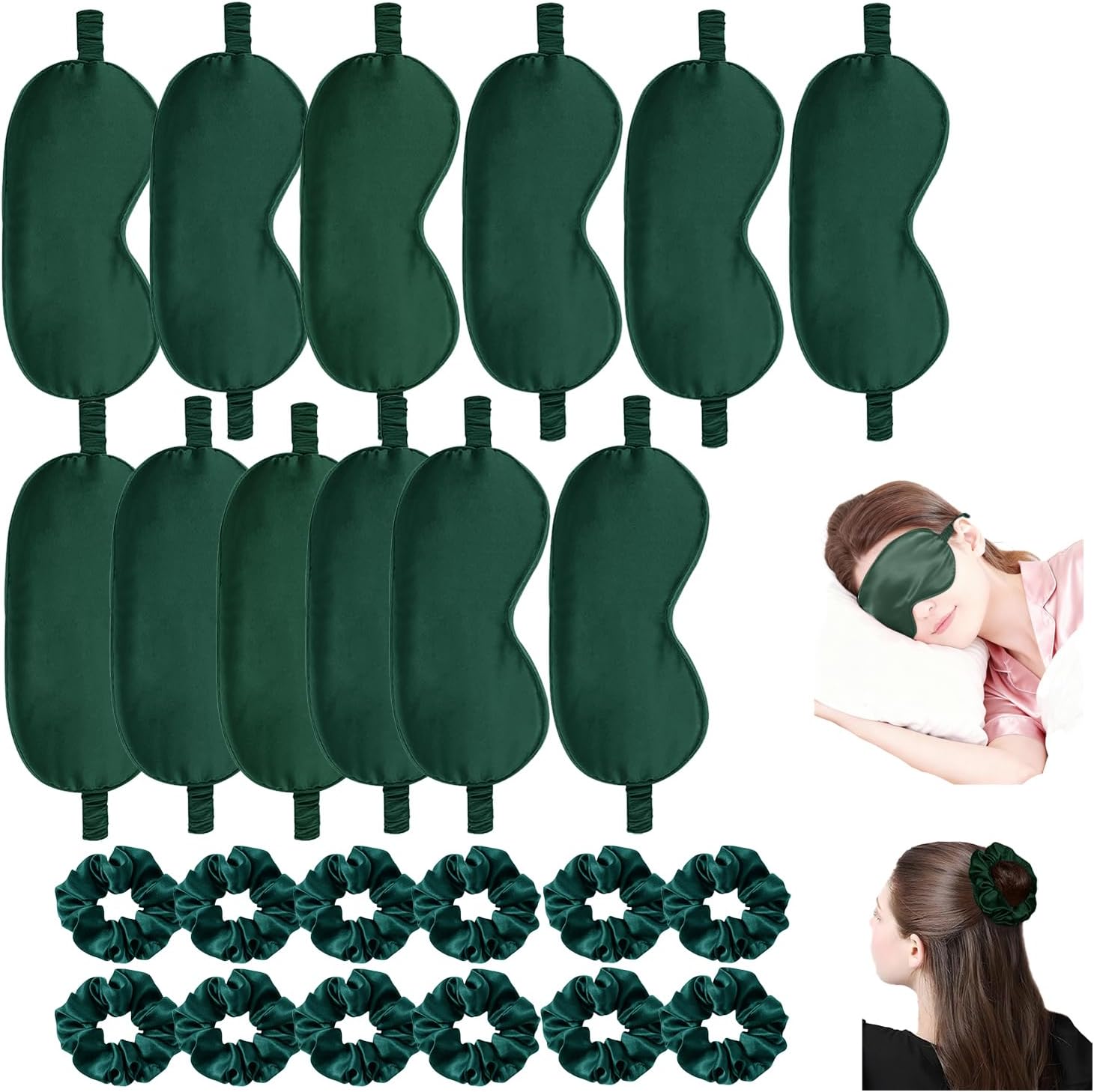 24Pcs Satin Eye Mask Silk Sleep Masks Silky Eyes Cover Blackout Blindfold Eyeshade Scrunchies Hair Ties Travel Wedding Gift
