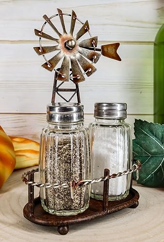 Miniatura 6 de Ebros 6.5 pulgadas de alto rústico granja molino de viento agrícola Outpost salero y pimentero soporte soporte de exhibición de cocina occidental