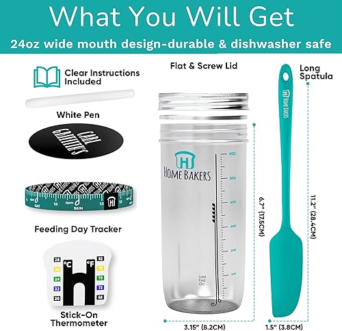 Miniatura 6 de Ameeze Tarro básico de masa madre - Kit de inicio de masa madre con banda de alimentación marcada con fecha, termómetro, raspador de tarro de masa