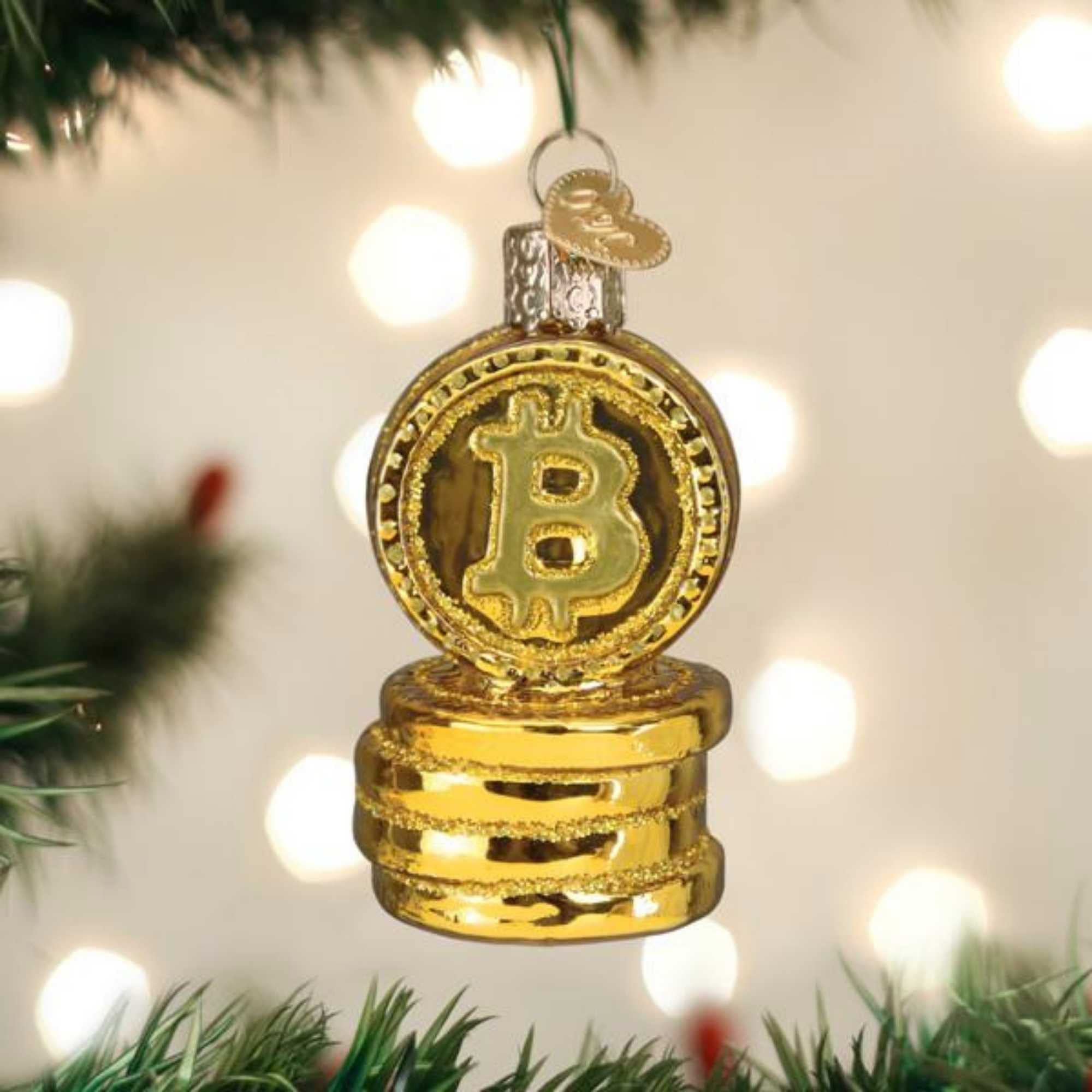 Old World Christmas Bitcoin ガラス吹きクリスマスツリーオーナメント