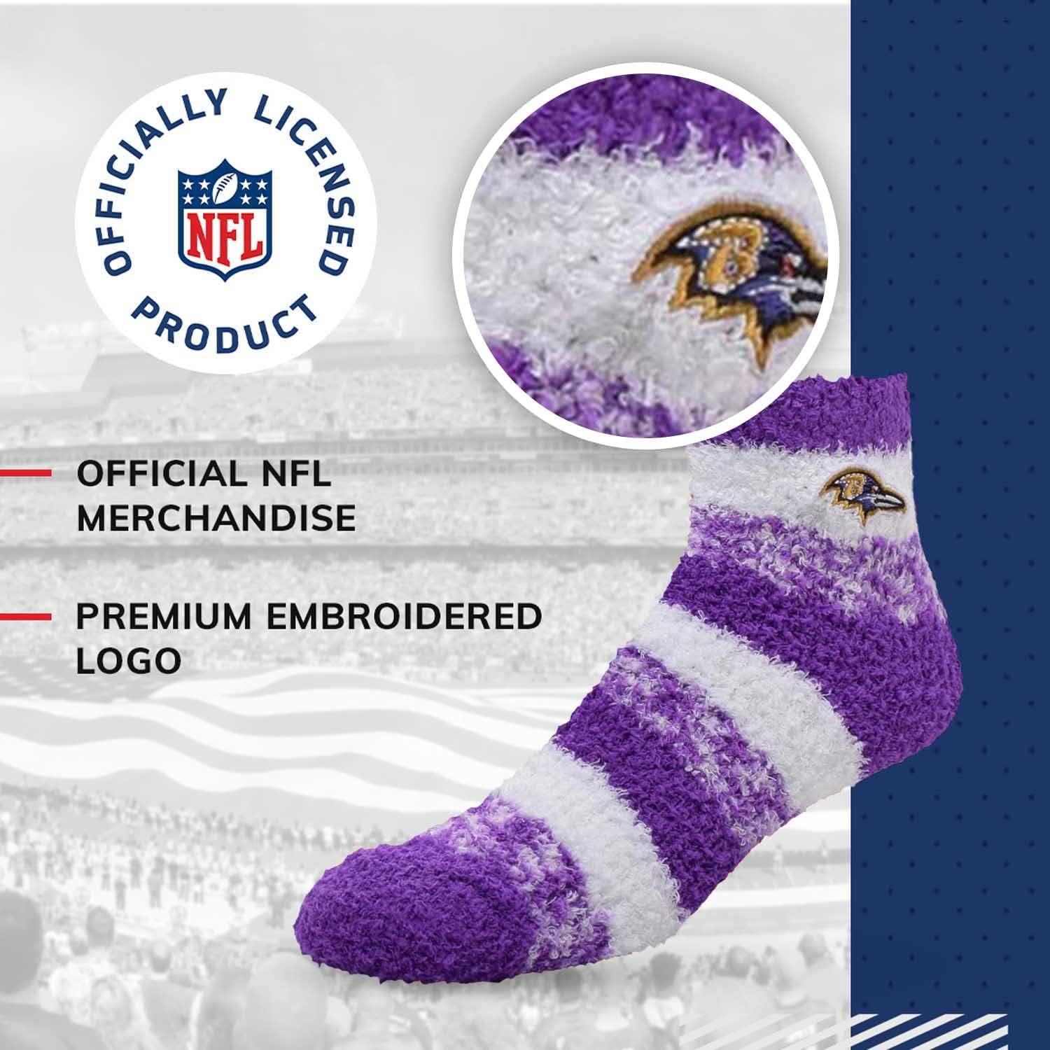 For Bare Feet NFL Cozy Soft Slipper Socks - Home Socks for Ultimate Comfort - Gameday Apparel - Luxuriously Plush and Cozy - Unisex (Baltimore Ravens - Purple, One Size) - Image 3